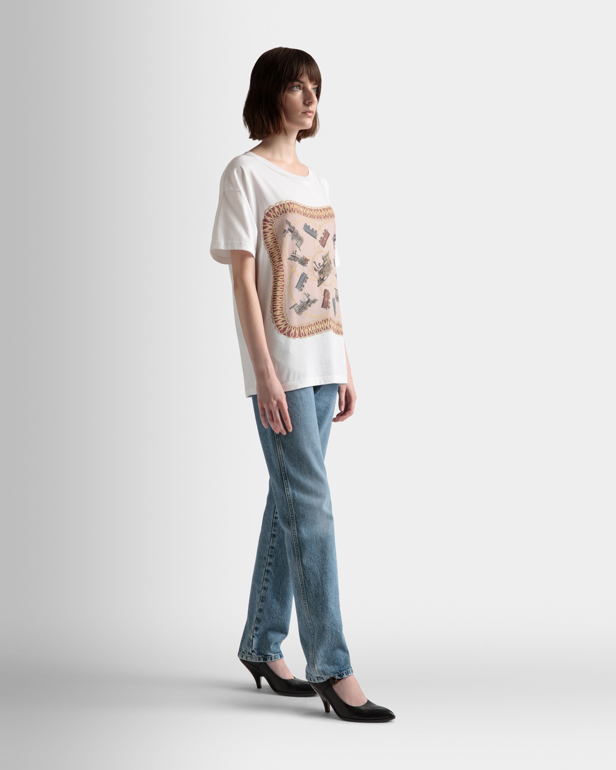 Train Print T-Shirt In White Cotton - Men's - Bally - 05