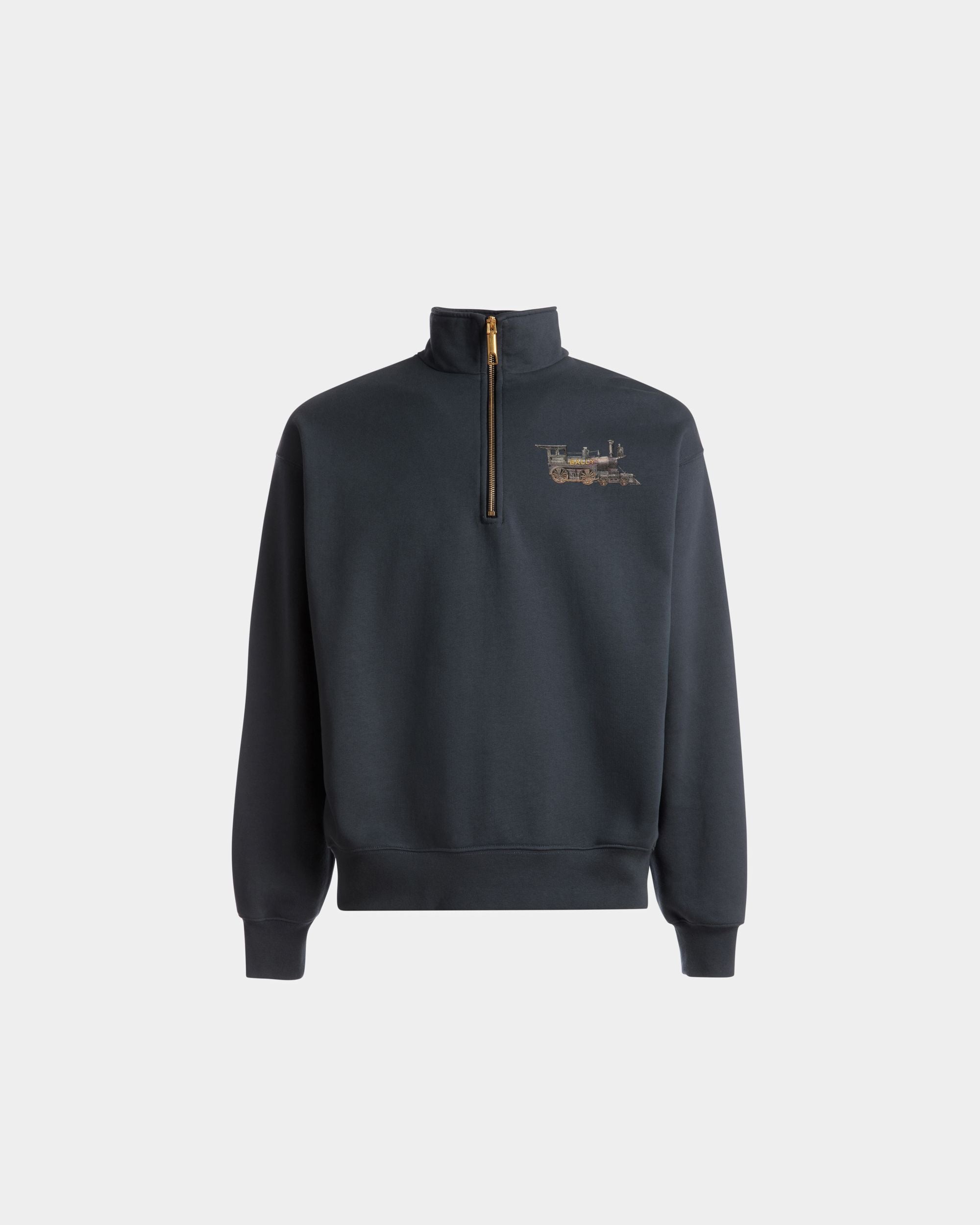 Train Print Half-Zipper Sweatshirt In Stone Cotton - Men's - Bally - 01