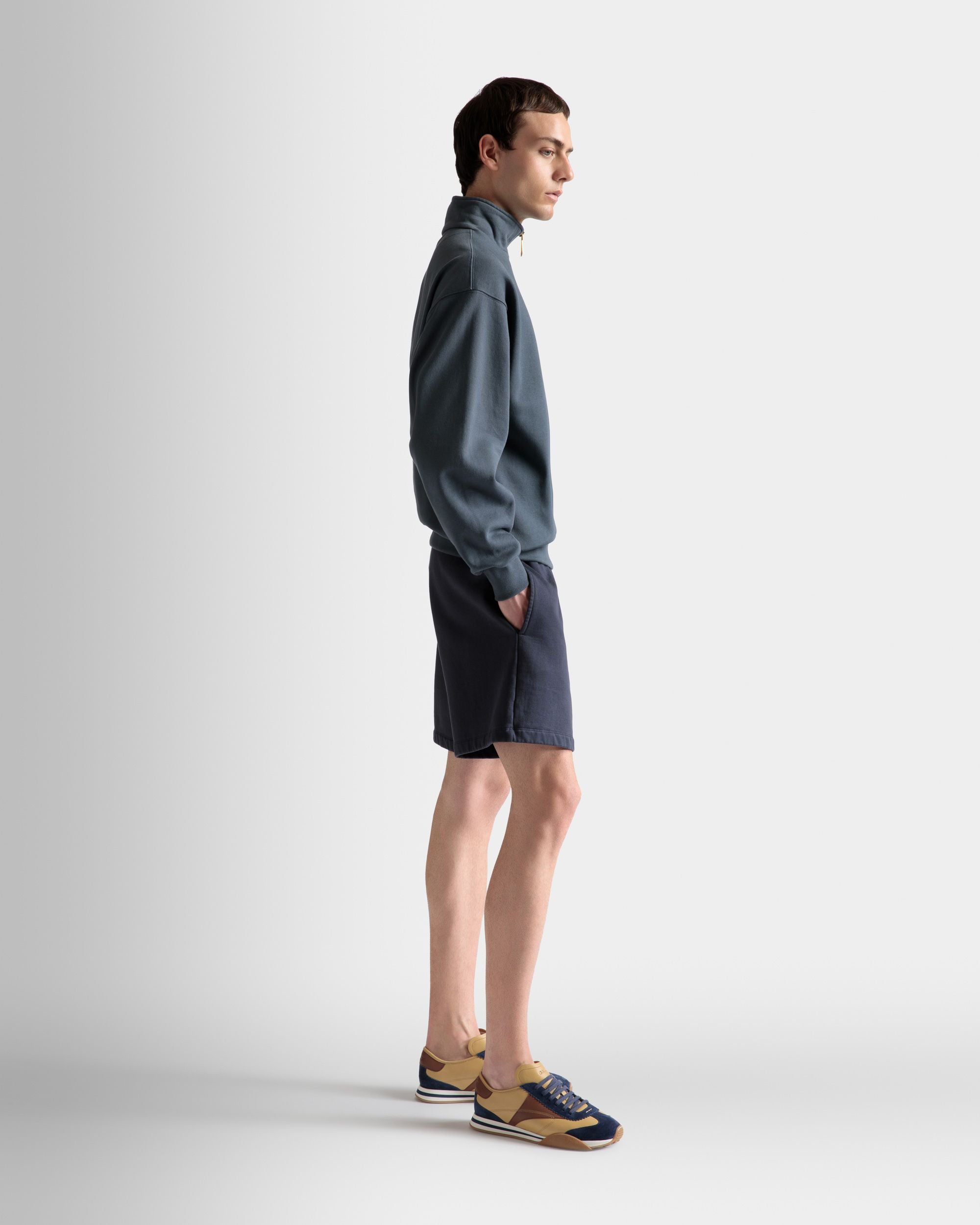 Train Print Half-Zipper Sweatshirt In Stone Cotton - Men's - Bally - 05
