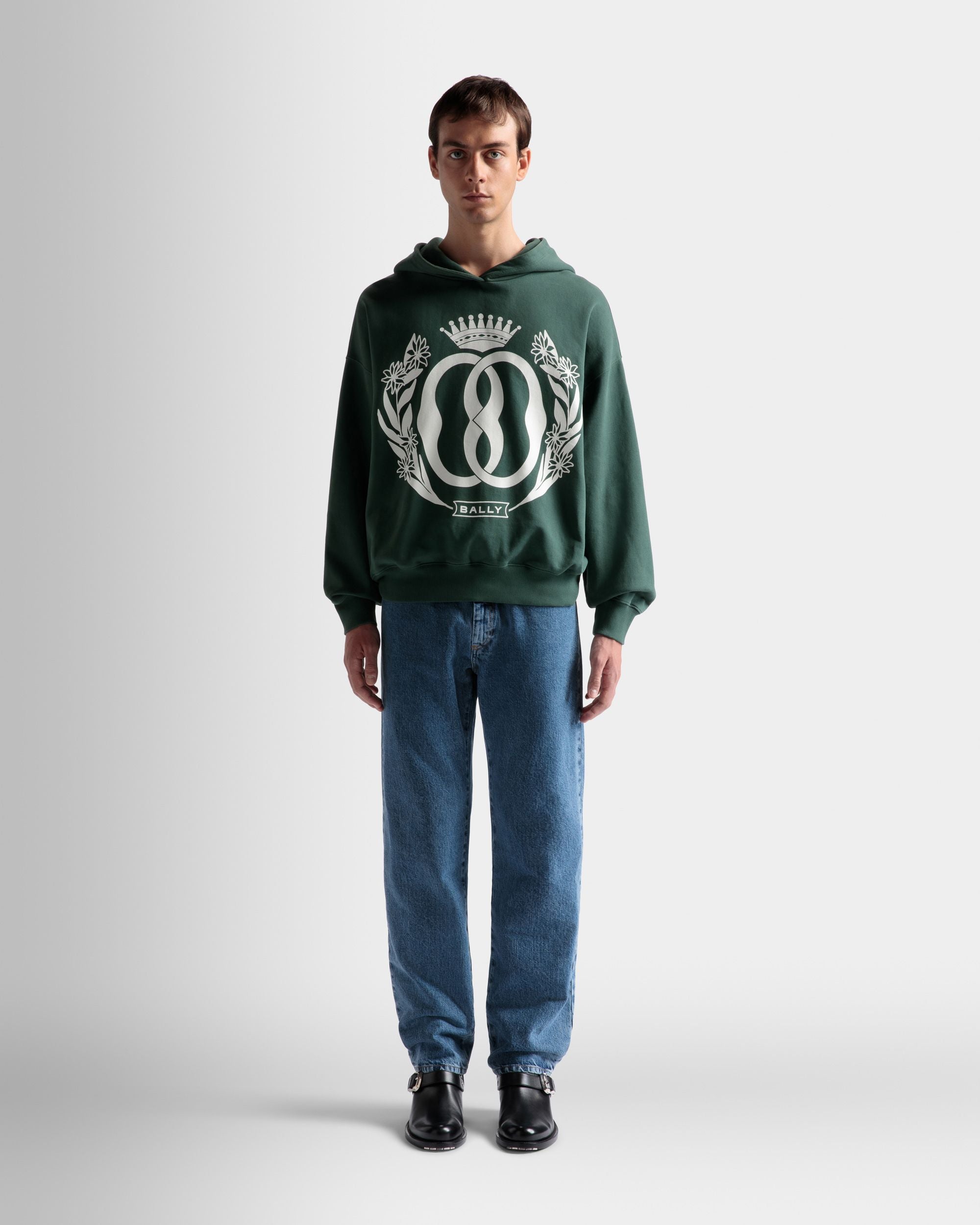 Foiled Hooded Sweatshirt In Kelly Green Cotton - Men's - Bally - 02