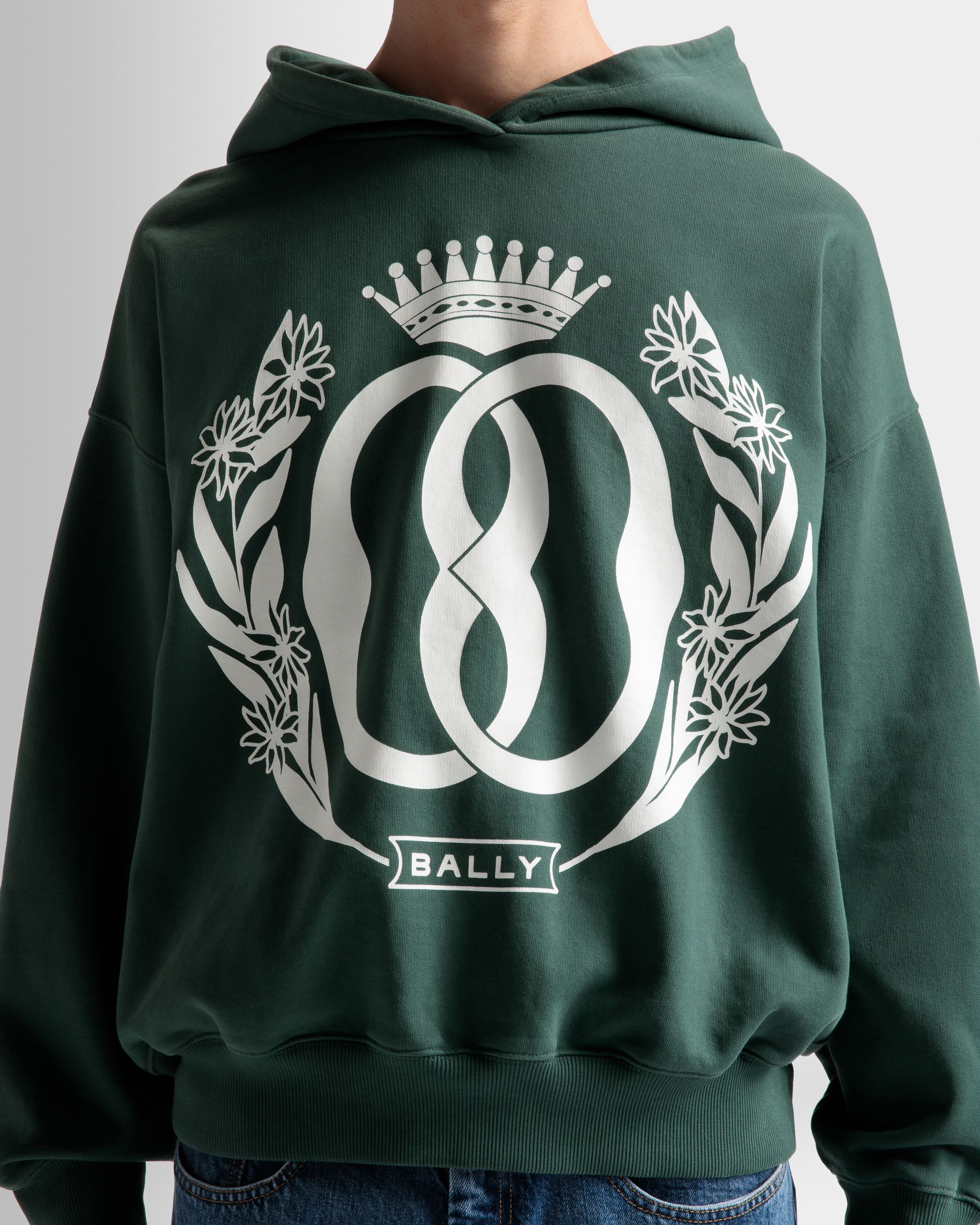 Foiled Hooded Sweatshirt In Kelly Green Cotton - Men's - Bally - 04