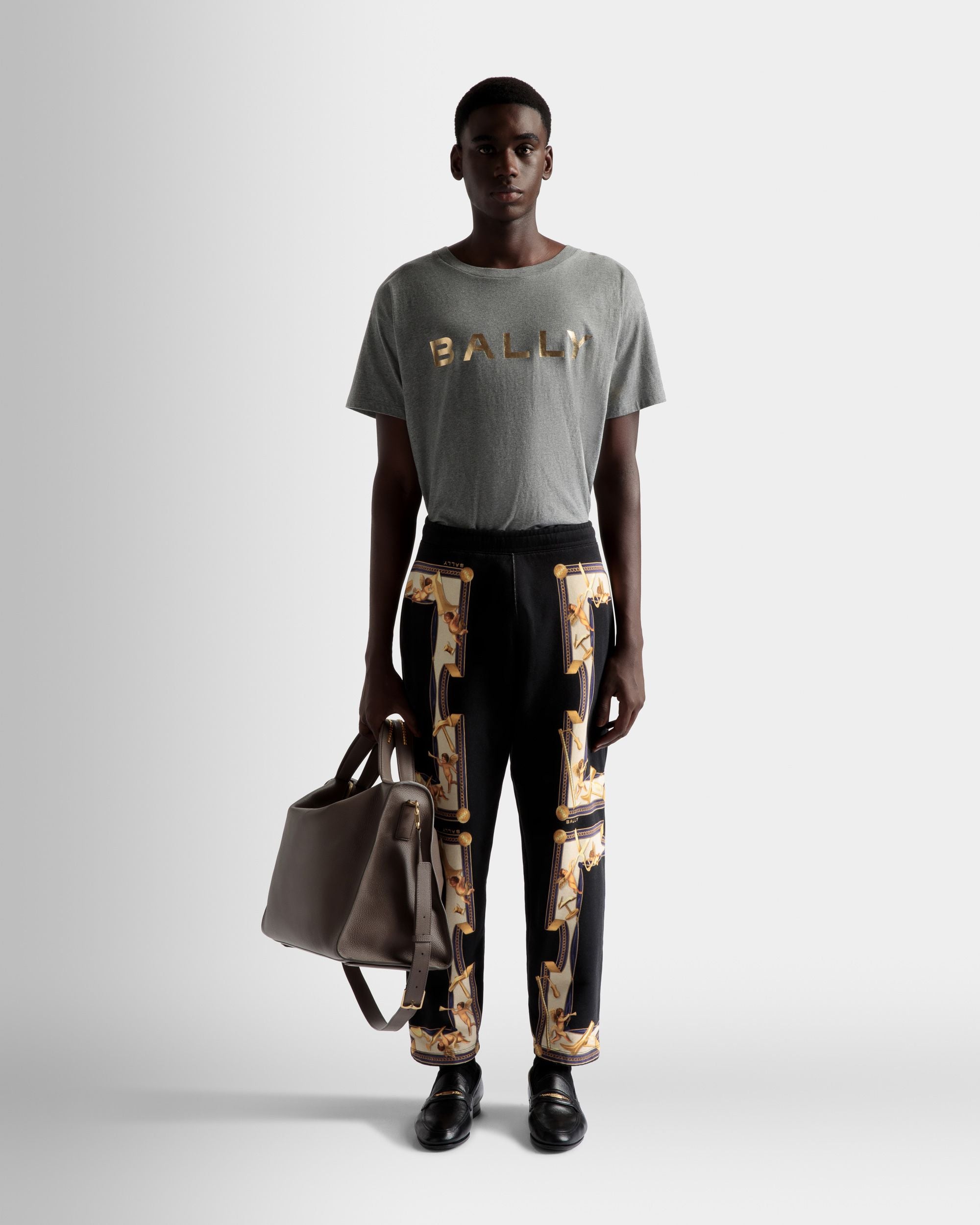 Logo T-Shirt In Grey Melange Cotton - Men's - Bally - 02