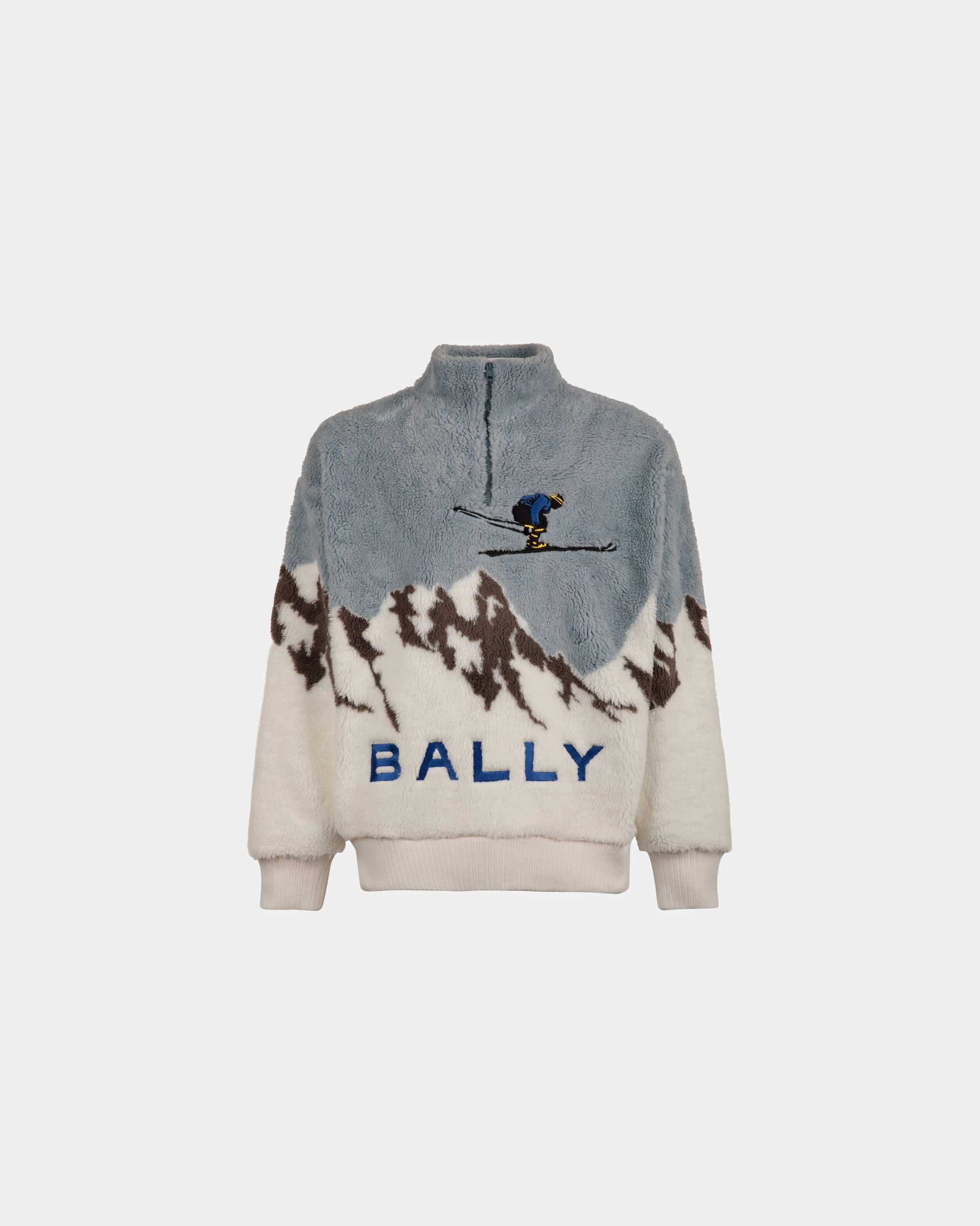 Sweatshirt In Light Blue And White Sherpa Fleece - Men's - Bally - 01