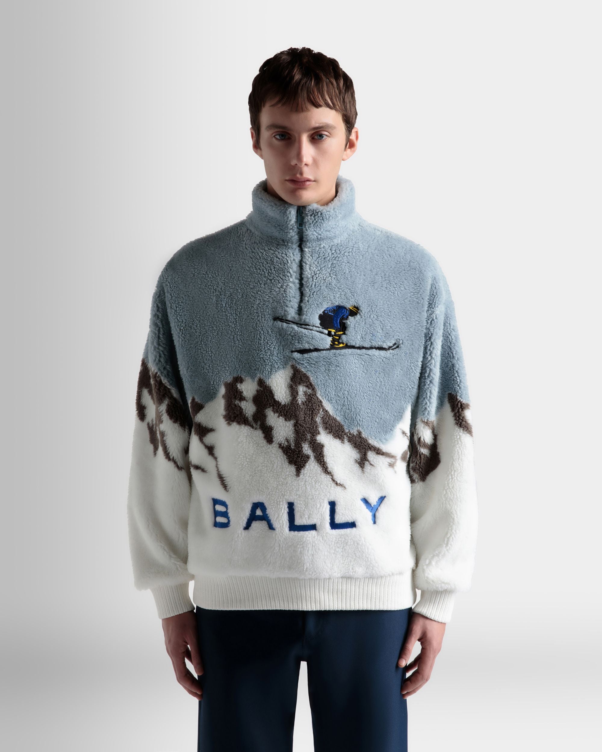 Sweatshirt In Light Blue And White Sherpa Fleece - Men's - Bally - 03