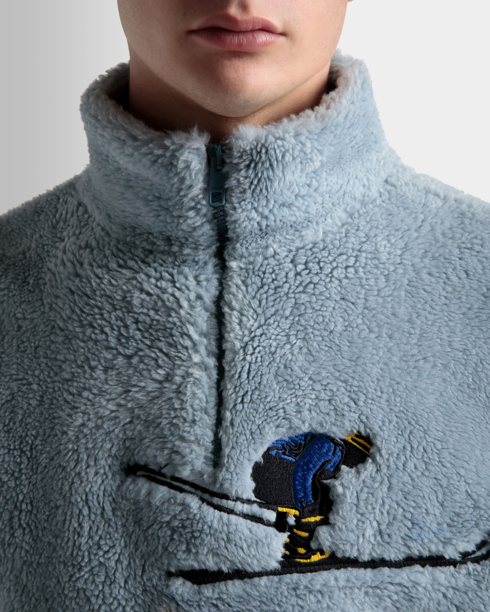 Sweatshirt In Light Blue And White Sherpa Fleece - Men's - Bally - 04