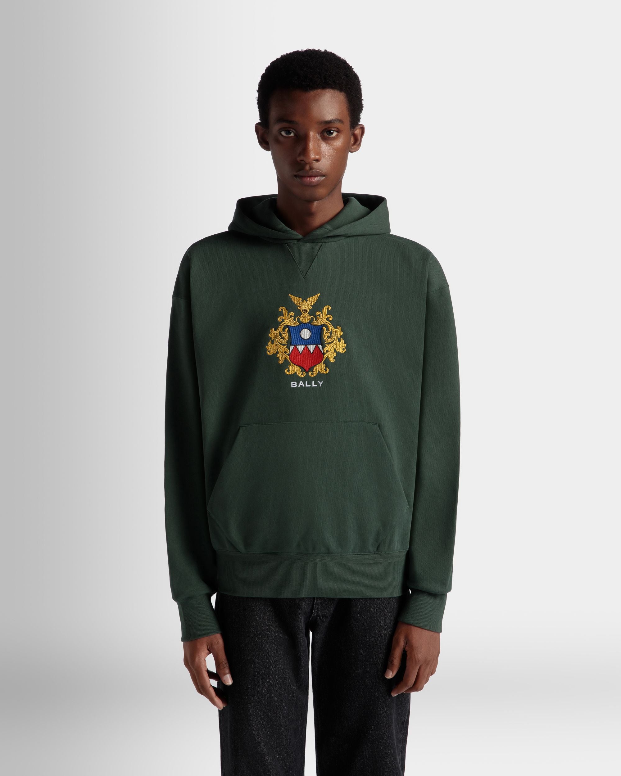 Hoodie With Bally Crest Logo In Bottle Green Cotton - Men's - Bally - 03