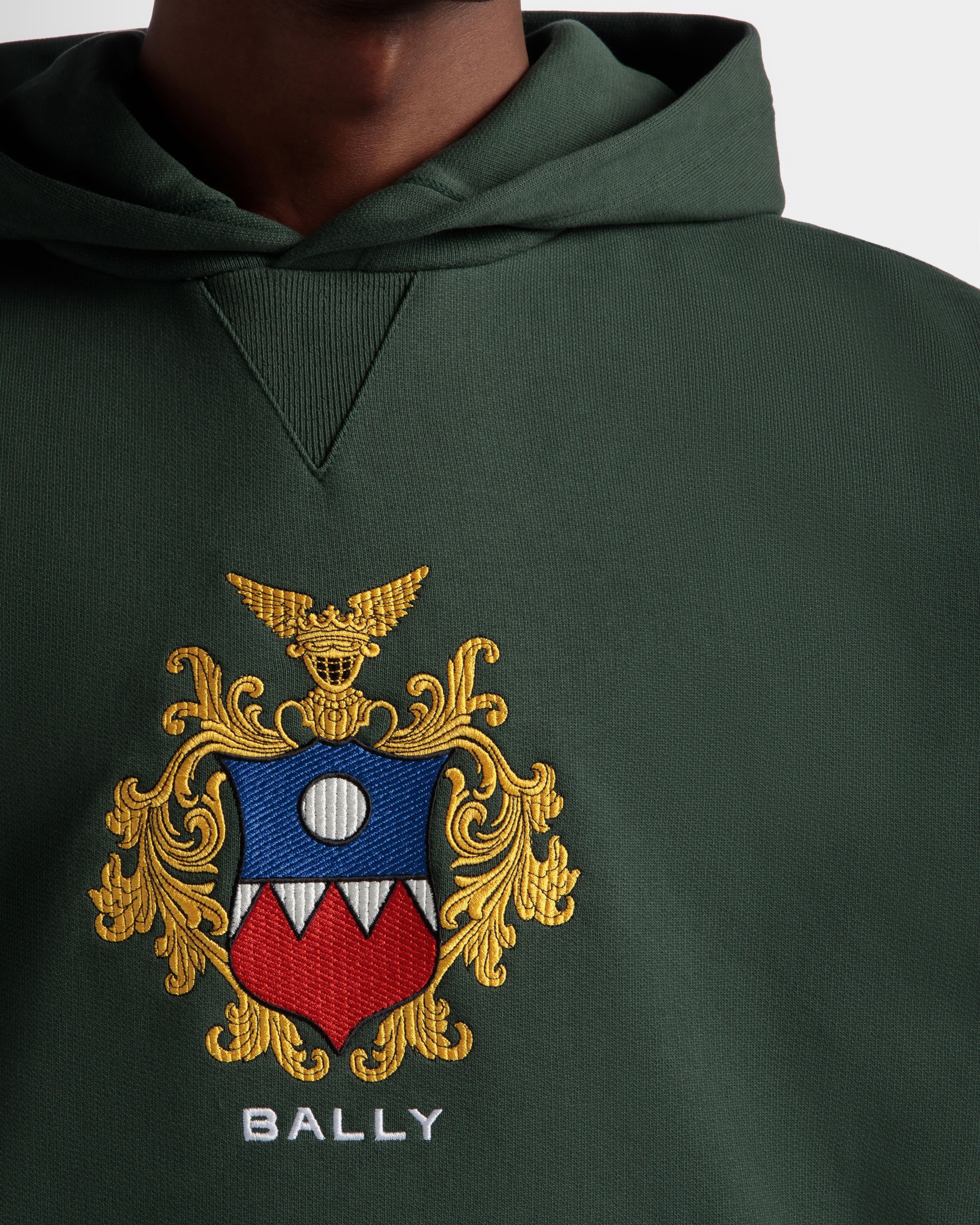 Hoodie With Bally Crest Logo In Bottle Green Cotton - Men's - Bally - 04