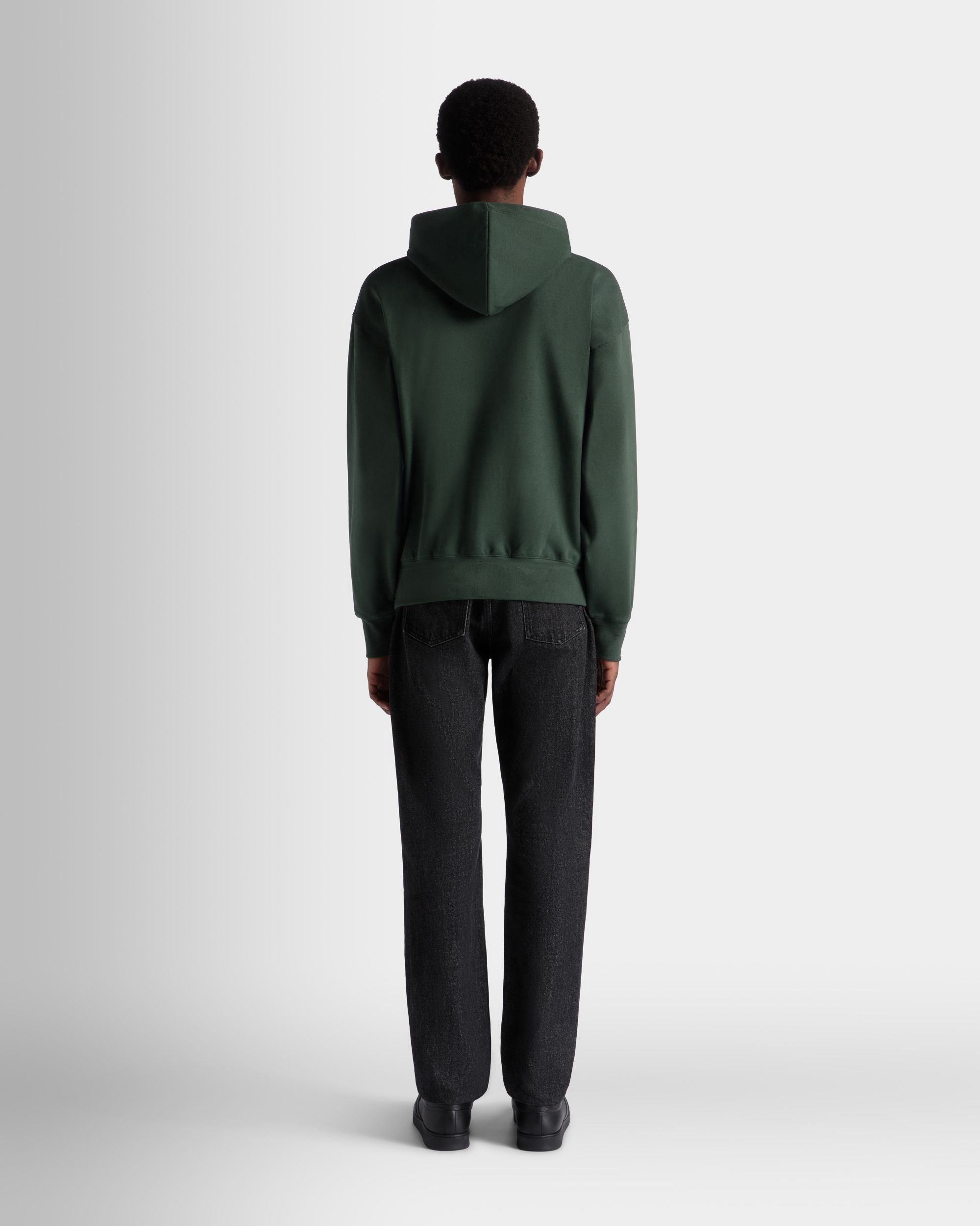 Hoodie With Bally Crest Logo In Bottle Green Cotton - Men's - Bally - 07