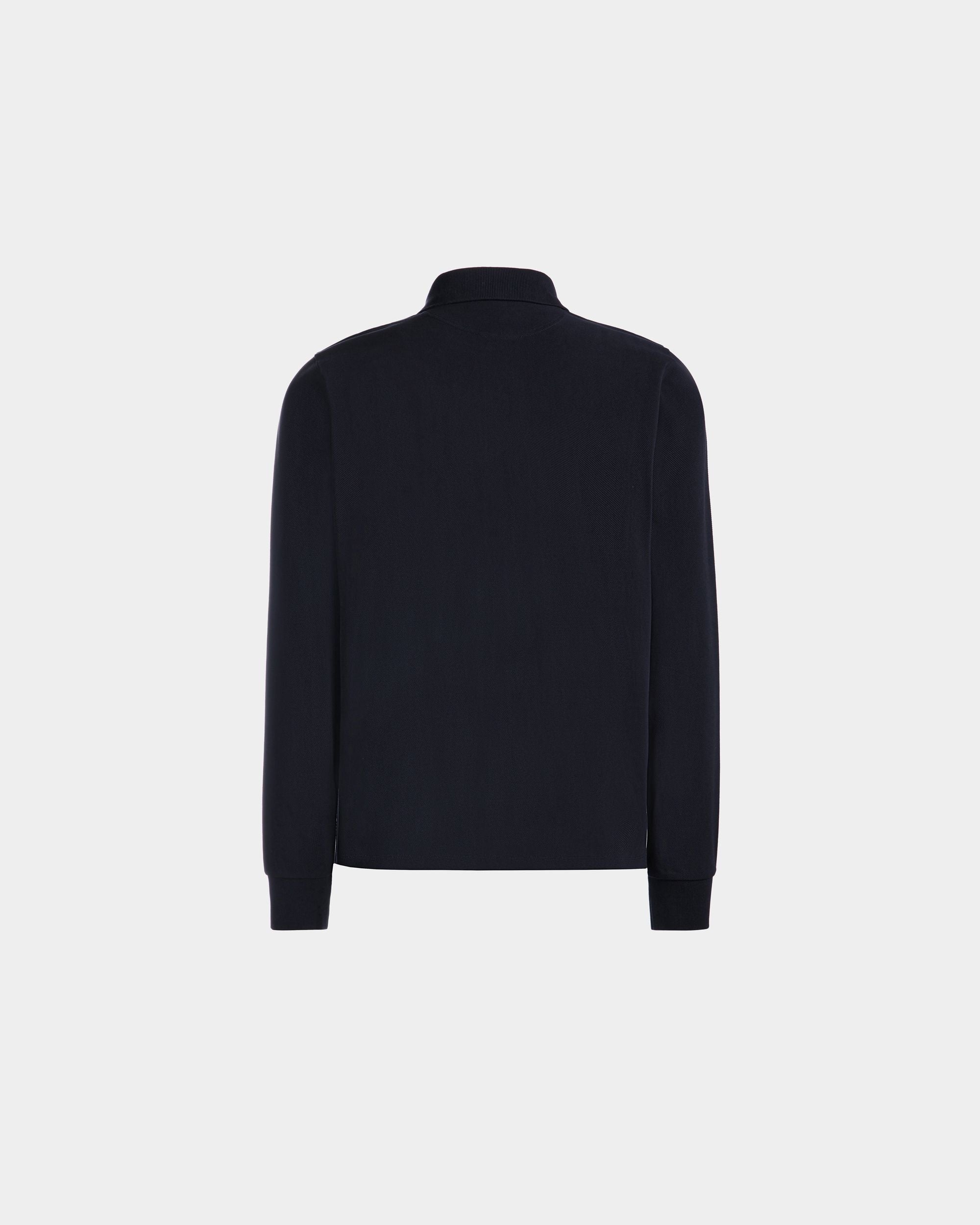Long Sleeve Polo Shirt in Navy Blue Cotton - Men's - Bally - 07