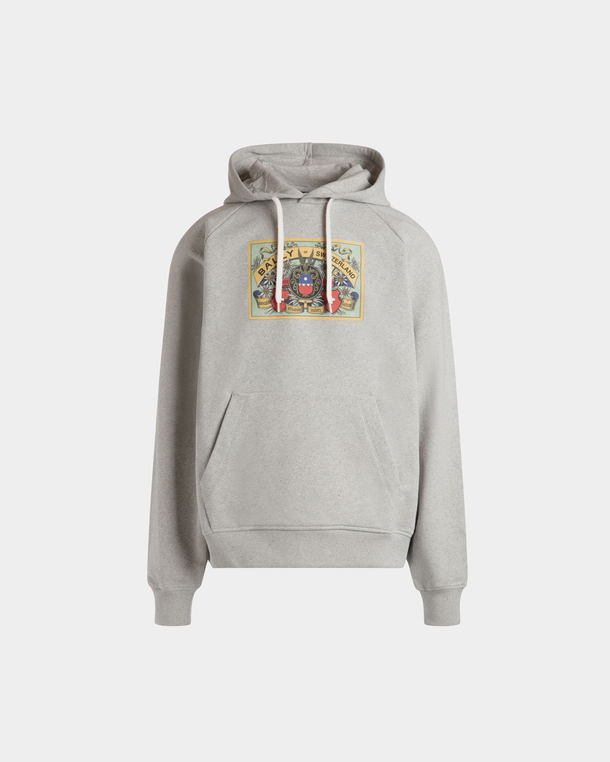 Hoodie With Bally Crest Label In Grey Melange Cotton - Men's - Bally - 01