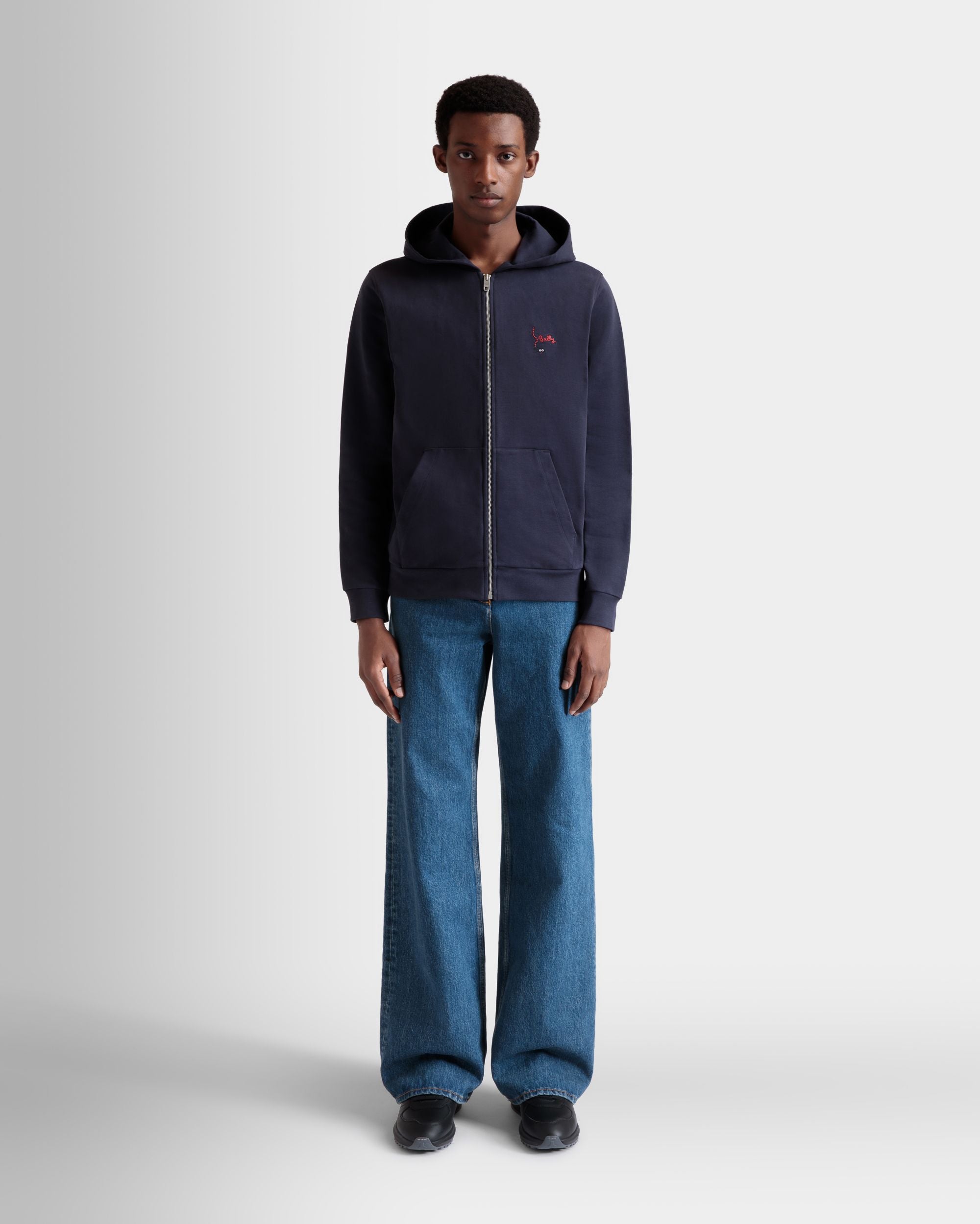 Hoodie in Navy Blue Cotton - Men's - Bally - 02