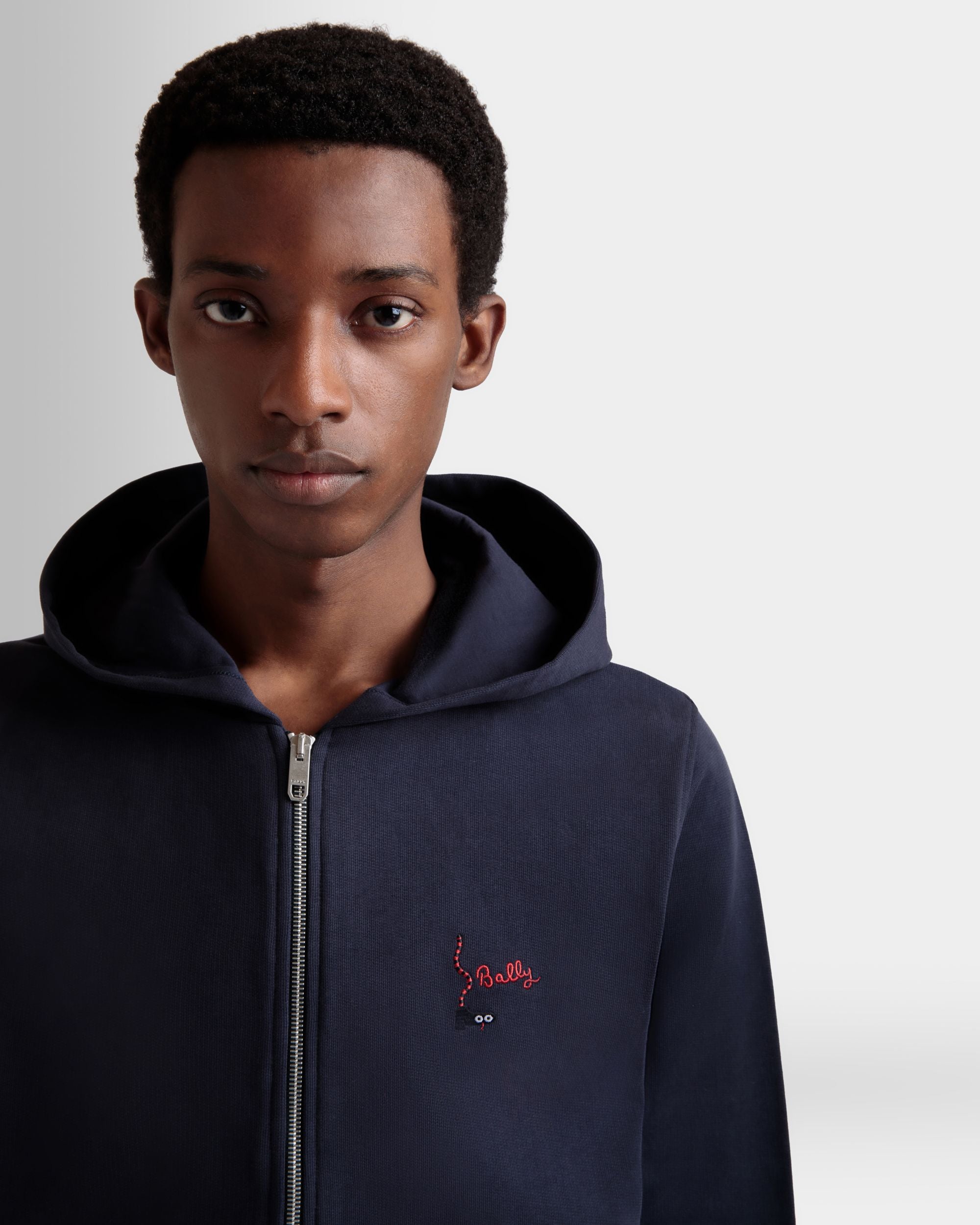 Hoodie in Navy Blue Cotton - Men's - Bally - 03