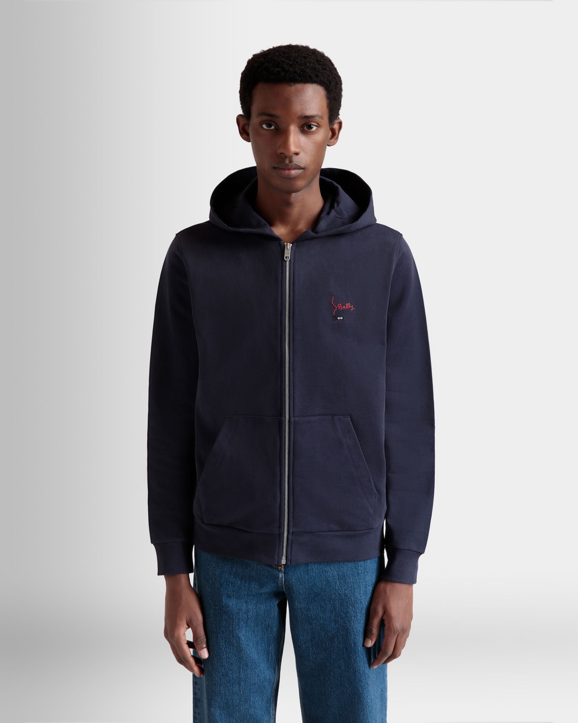 Hoodie in Navy Blue Cotton - Men's - Bally - 08