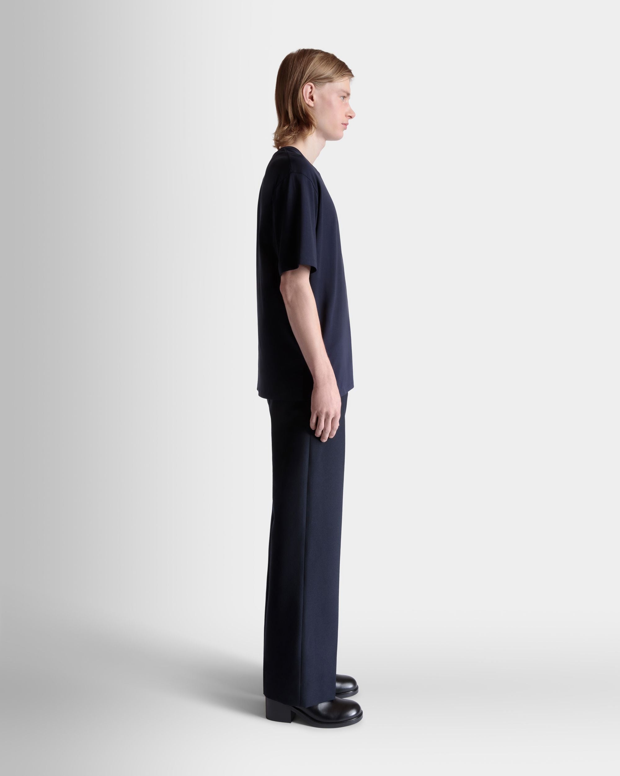 T-Shirt With Enchanting Mushrooms in Navy Blue Cotton - Men's - Bally - 05