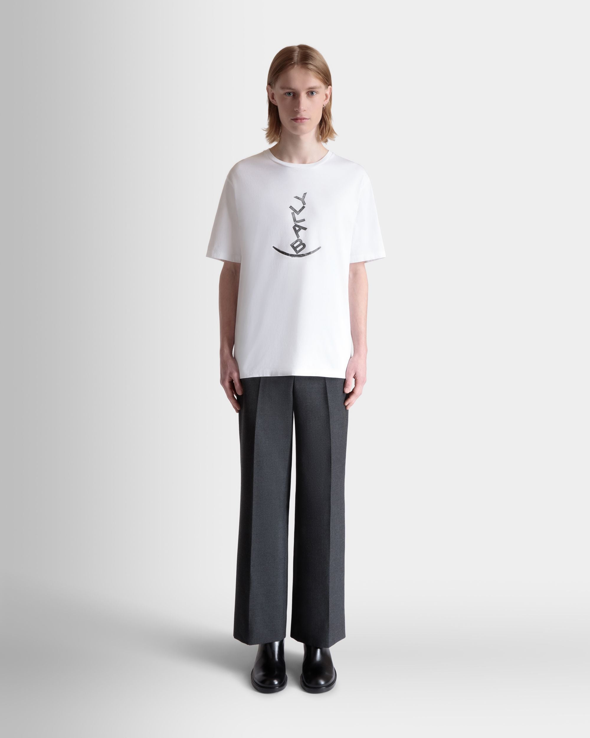 T-Shirt With a Beni Bischof Rocking Bally Graphic in White Cotton - Men's - Bally - 02