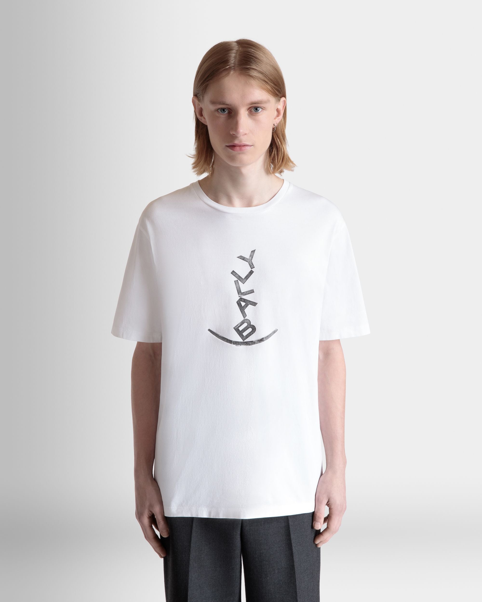 T-Shirt With a Beni Bischof Rocking Bally Graphic in White Cotton - Men's - Bally - 08