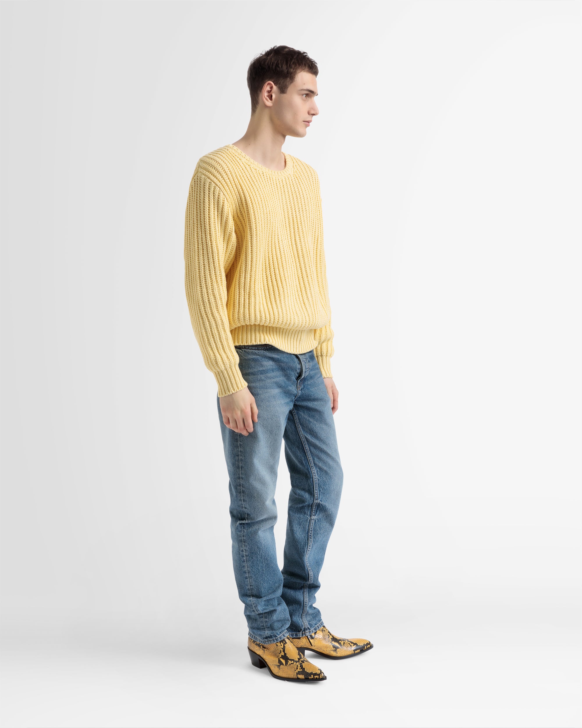 Cotton Knitted Crew Neck In Yellow - Men's - Bally - 04