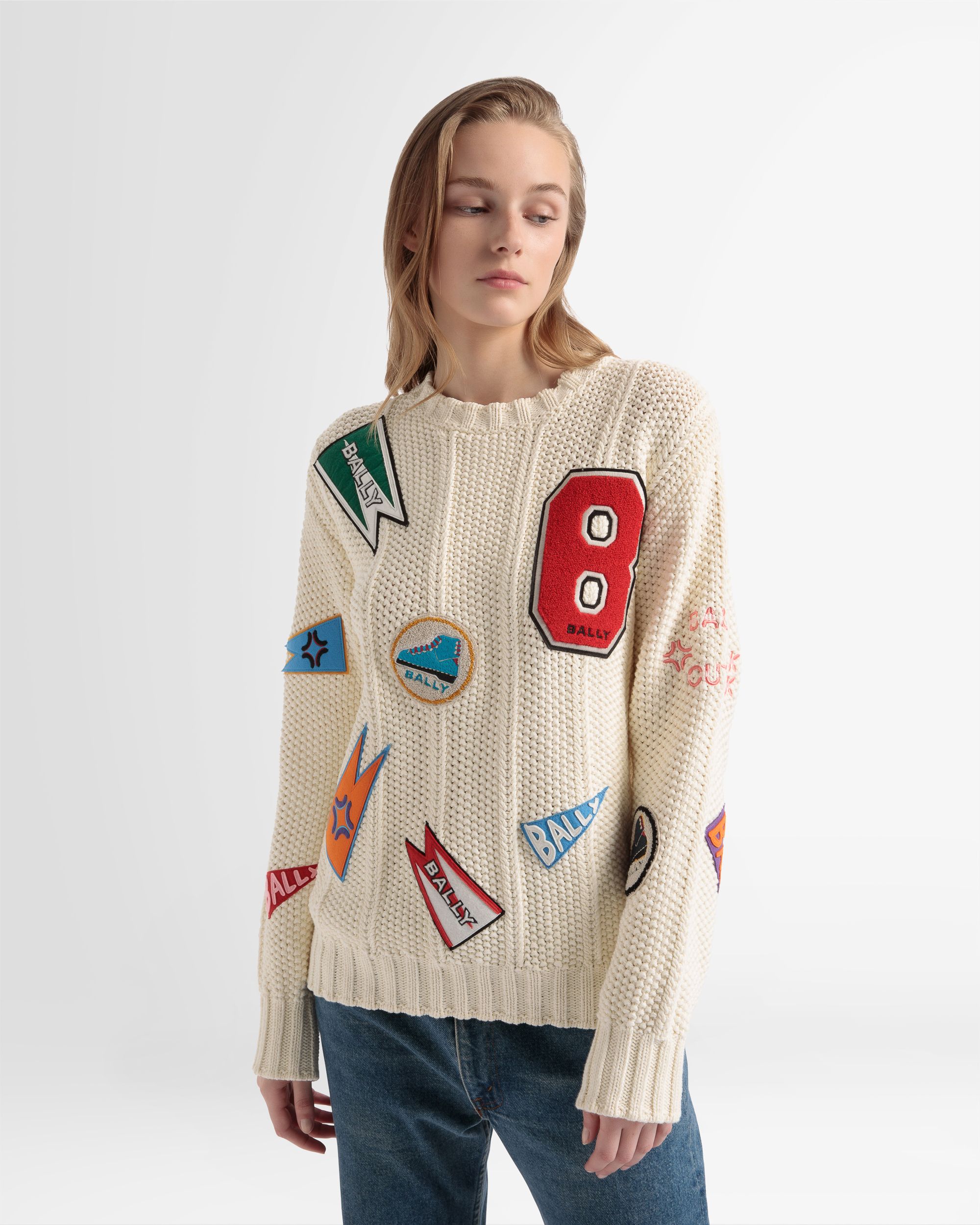 Peak Outlook Crew Neck Sweater In Bone Cotton - Men's - Bally - 03