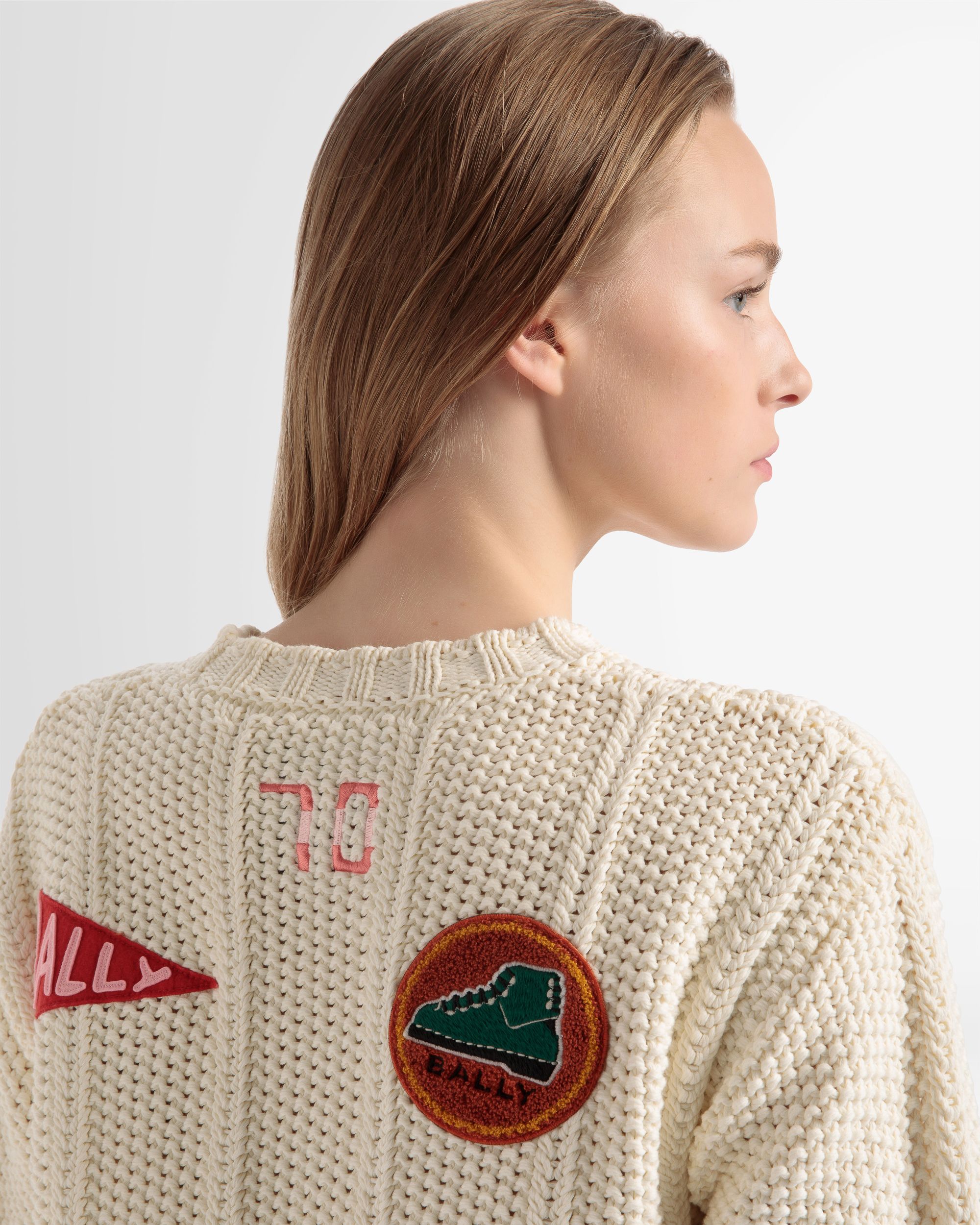 Peak Outlook Crew Neck Sweater In Bone Cotton - Men's - Bally - 04