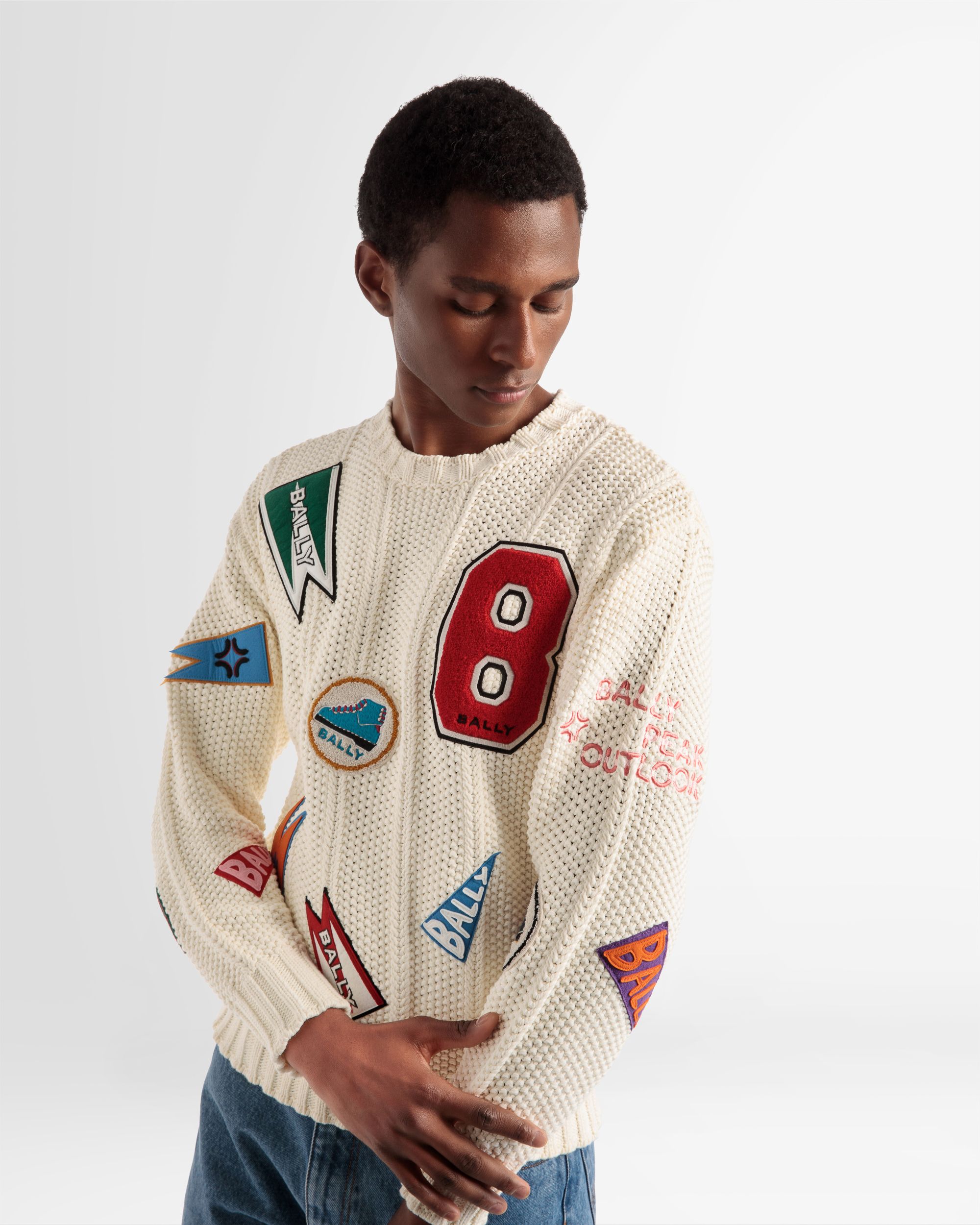 Peak Outlook Crew Neck Sweater In Bone Cotton - Men's - Bally - 05