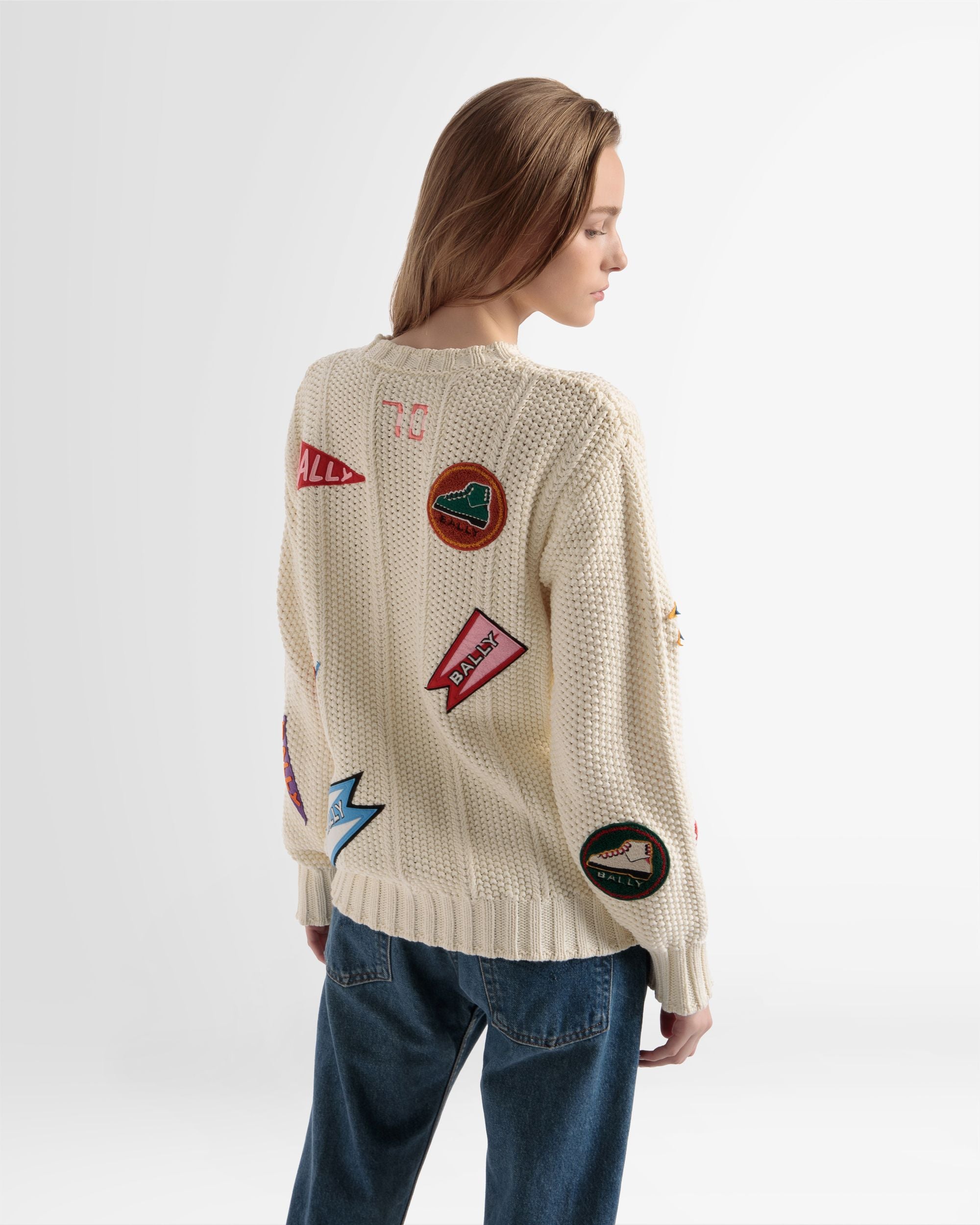 Peak Outlook Crew Neck Sweater In Bone Cotton - Men's - Bally - 06
