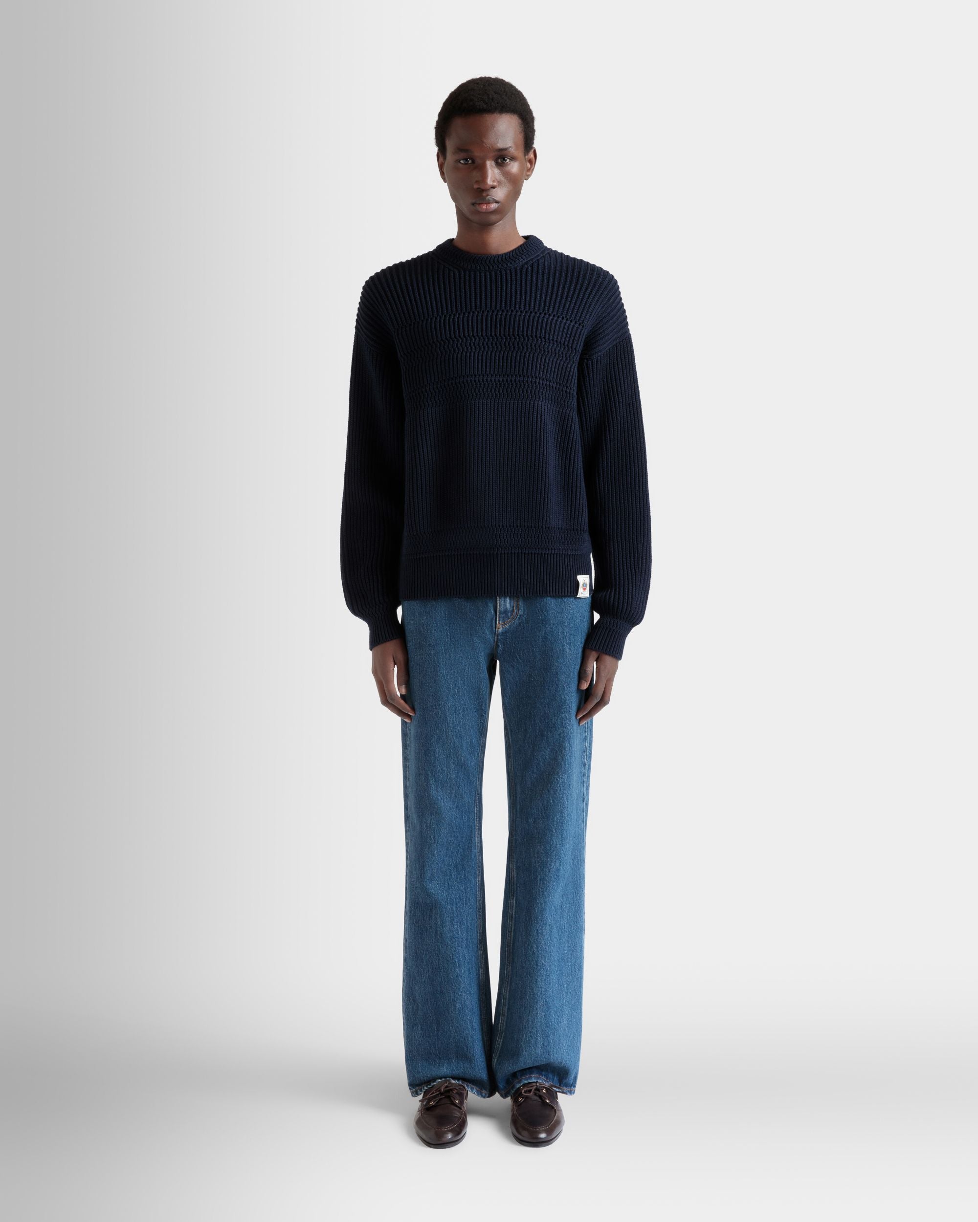 Crewneck Sweater in Navy Blue Cotton - Men's - Bally - 02