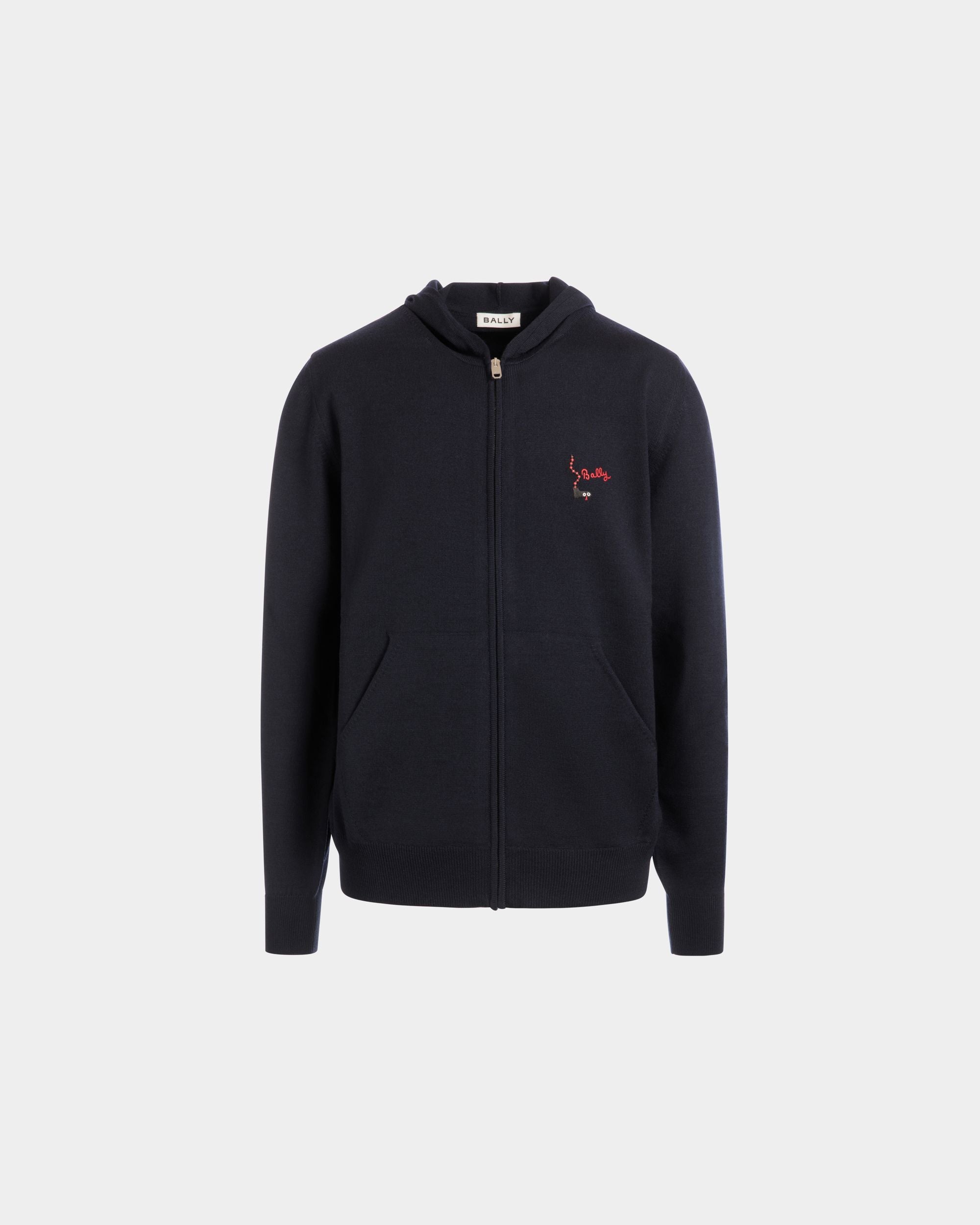 Hoodie in Navy Blue Wool - Men's - Bally - 01