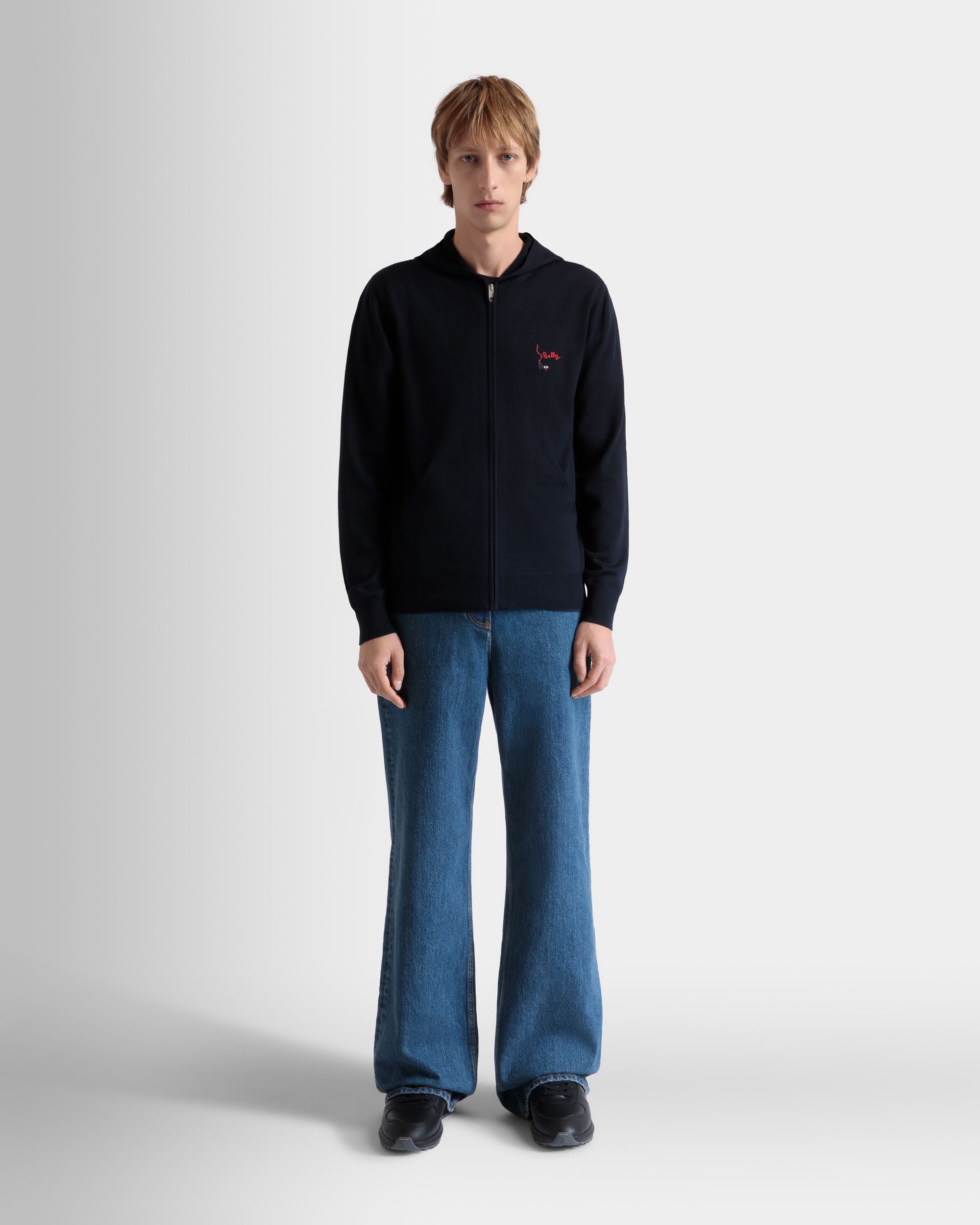 Hoodie in Navy Blue Wool - Men's - Bally - 02