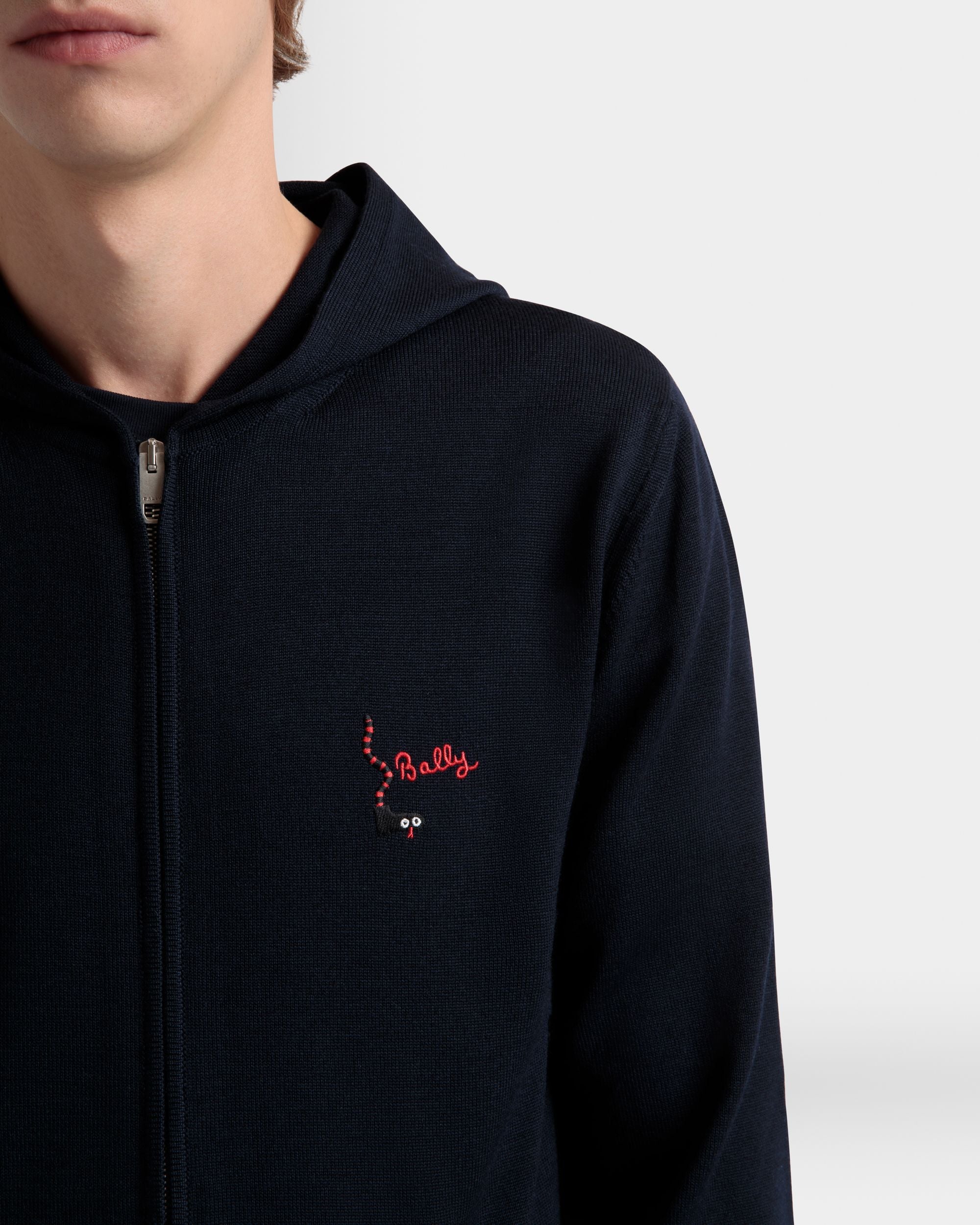 Hoodie in Navy Blue Wool - Men's - Bally - 03