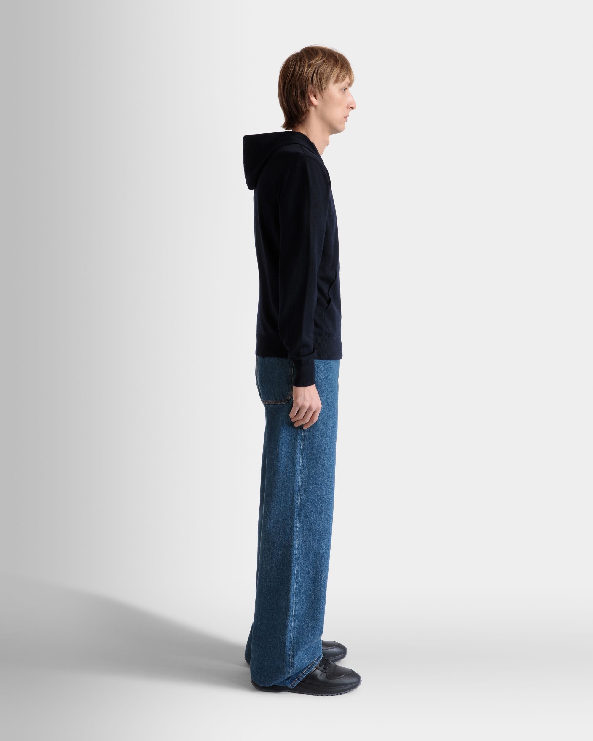 Hoodie in Navy Blue Wool - Men's - Bally - 05