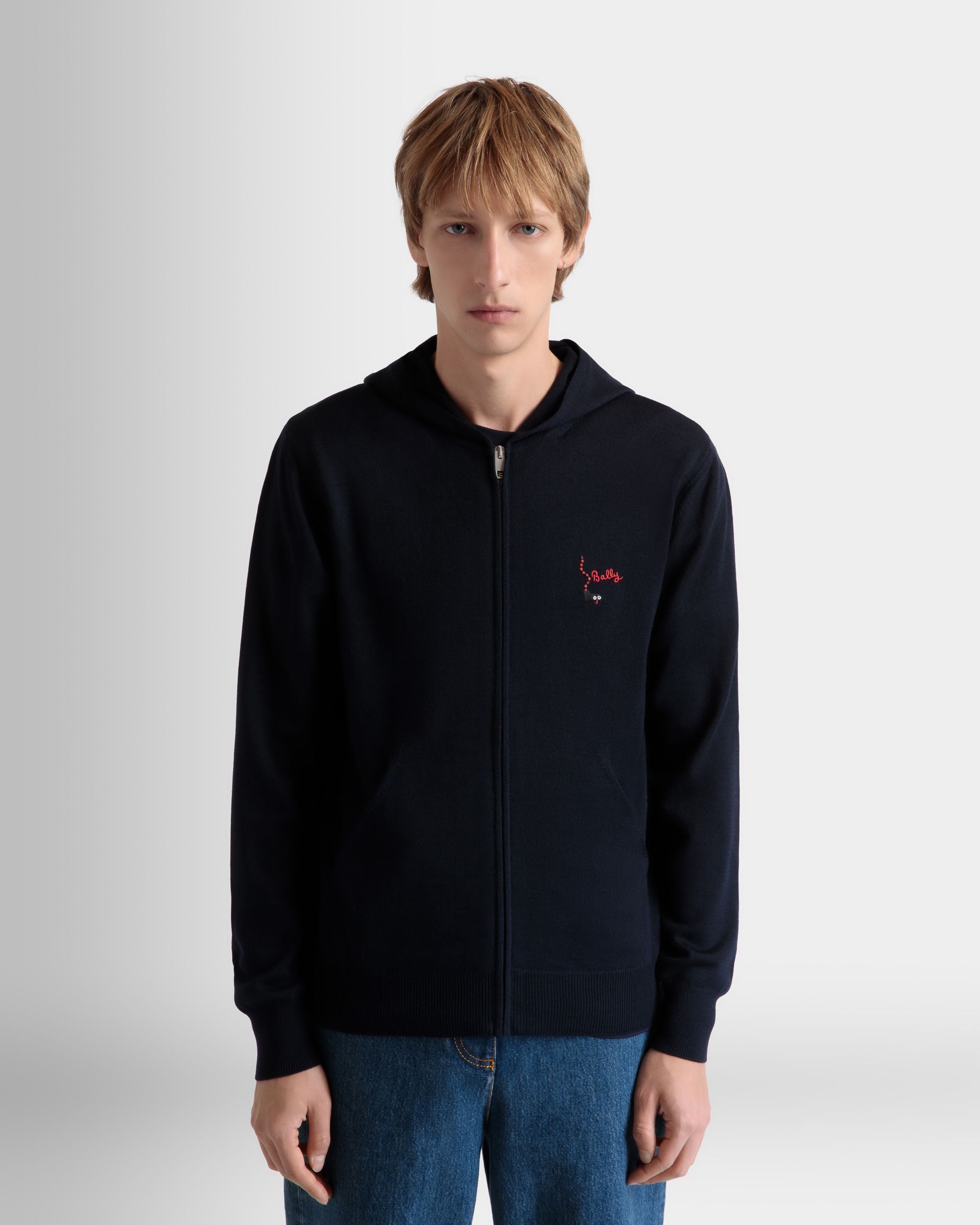 Hoodie in Navy Blue Wool - Men's - Bally - 08