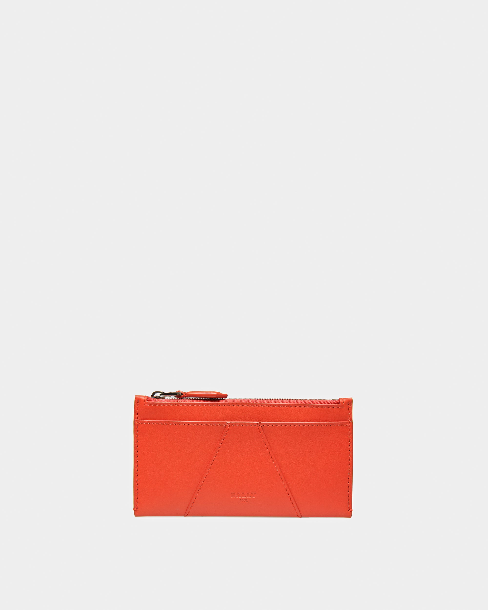 Adley Leather Business Card Holder In Orange - Men's - Bally - 01