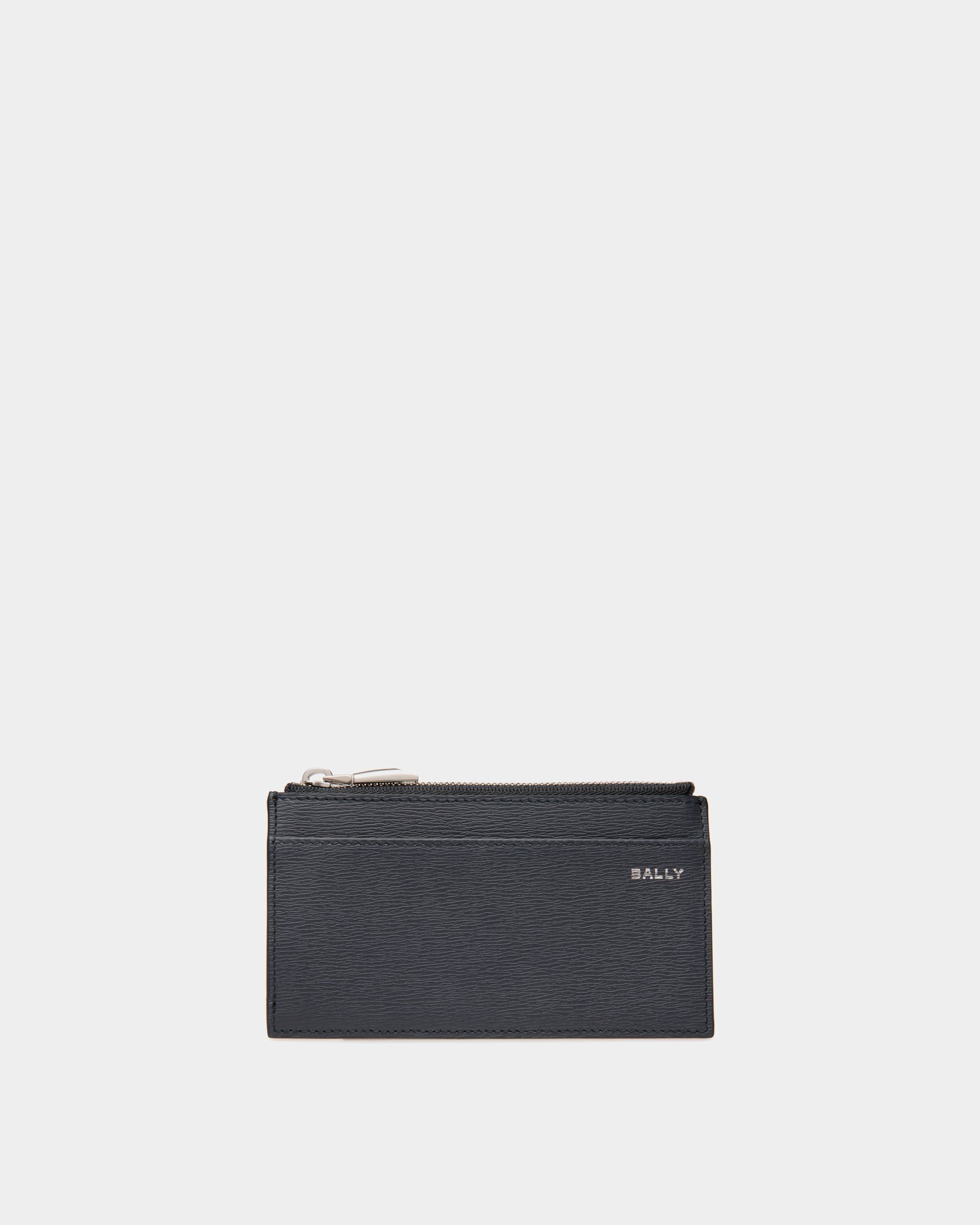 Crossing Coin & Card Holder in Navy Blue Grained Leather - Men's - Bally - 01