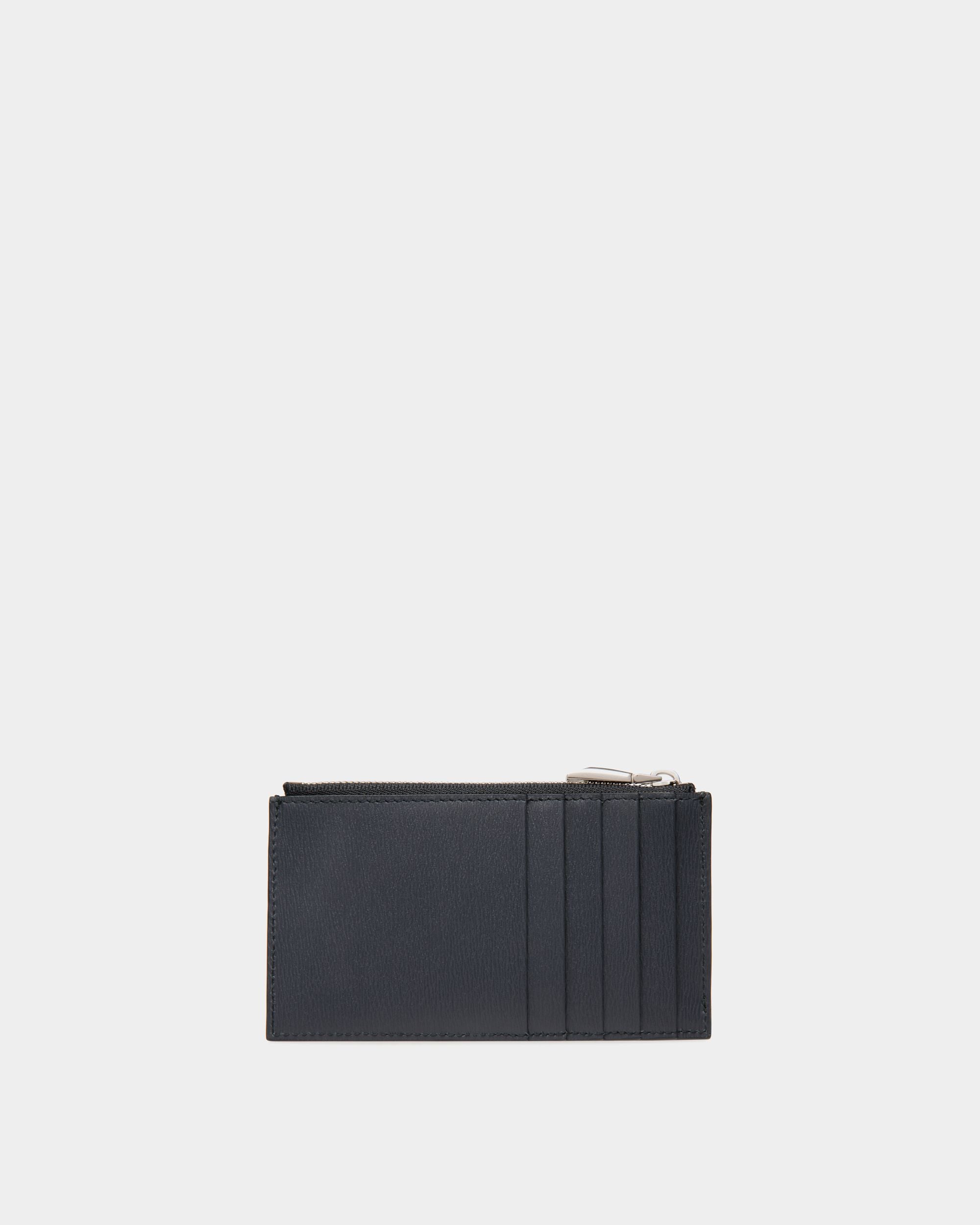 Crossing Coin & Card Holder in Navy Blue Grained Leather - Men's - Bally - 02