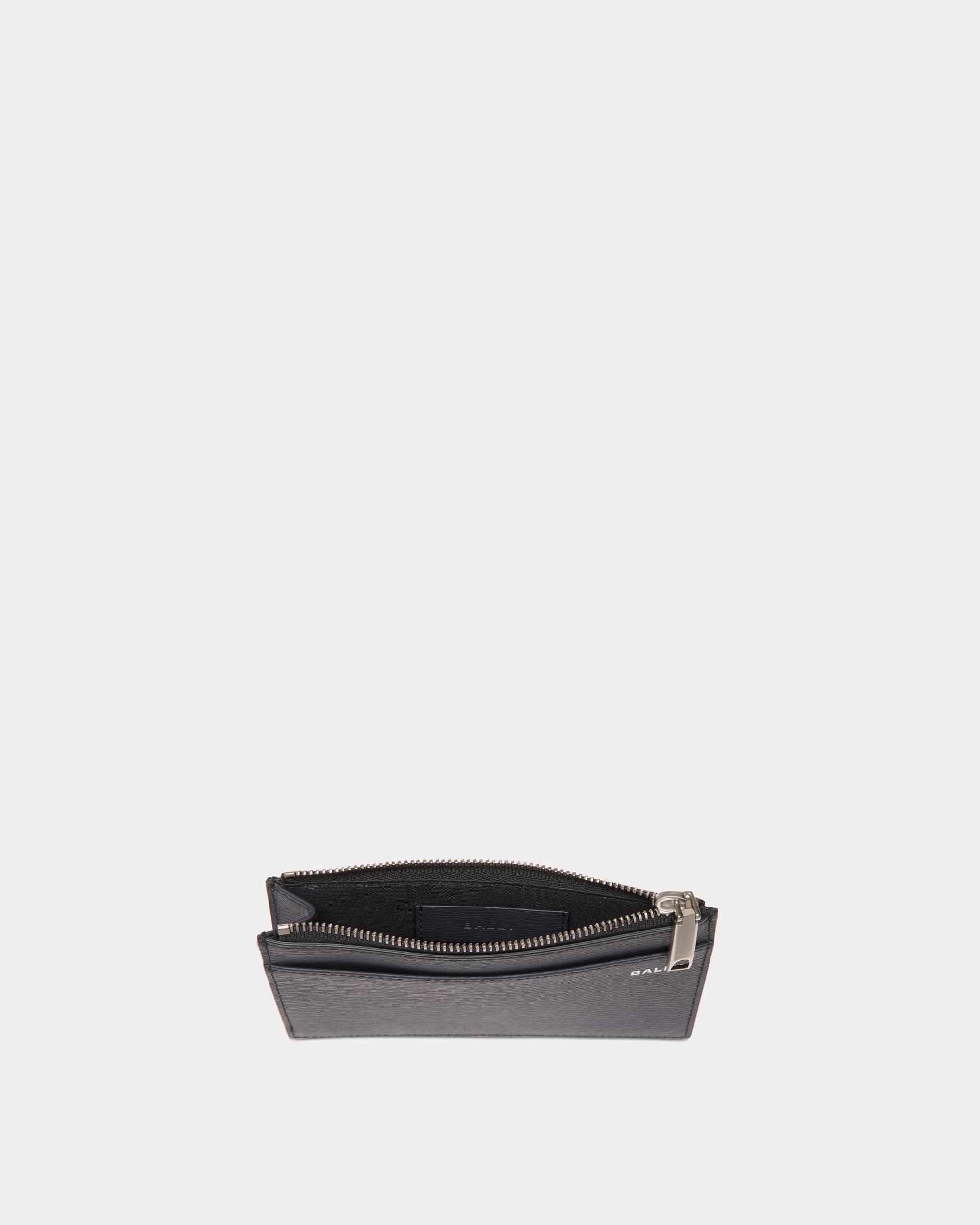Crossing Coin & Card Holder in Navy Blue Grained Leather - Men's - Bally - 03