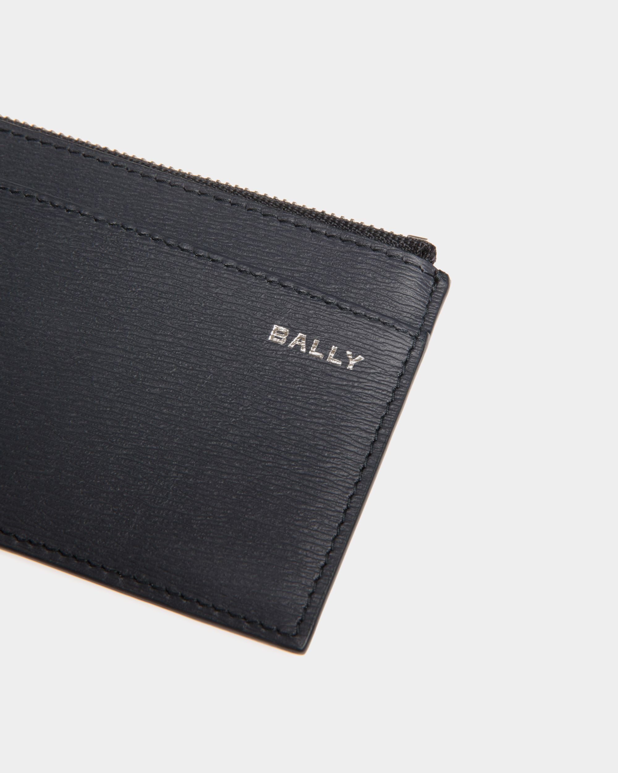 Crossing Coin & Card Holder in Navy Blue Grained Leather - Men's - Bally - 04