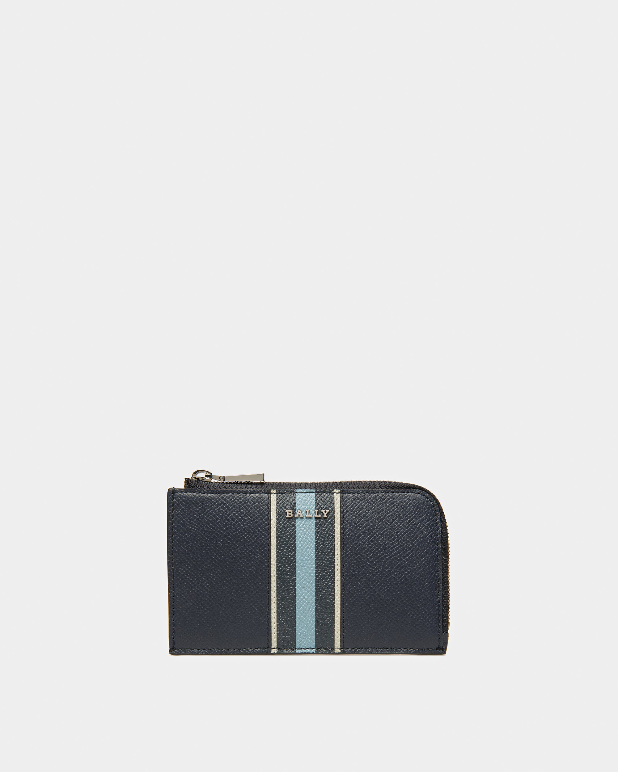 Bord Leather Business Card Holder In Midnight Blue And Light Blue - Men's - Bally - 01