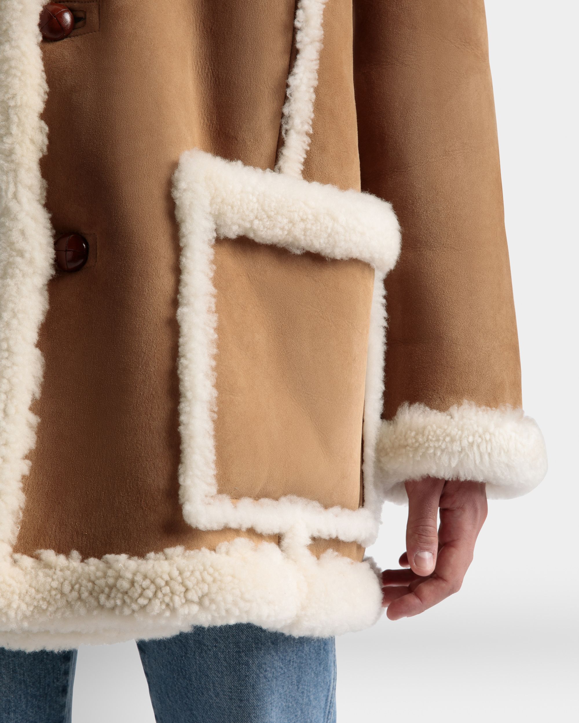 Aviator Coat In Brown Leather and Merino - Men's - Bally - 04