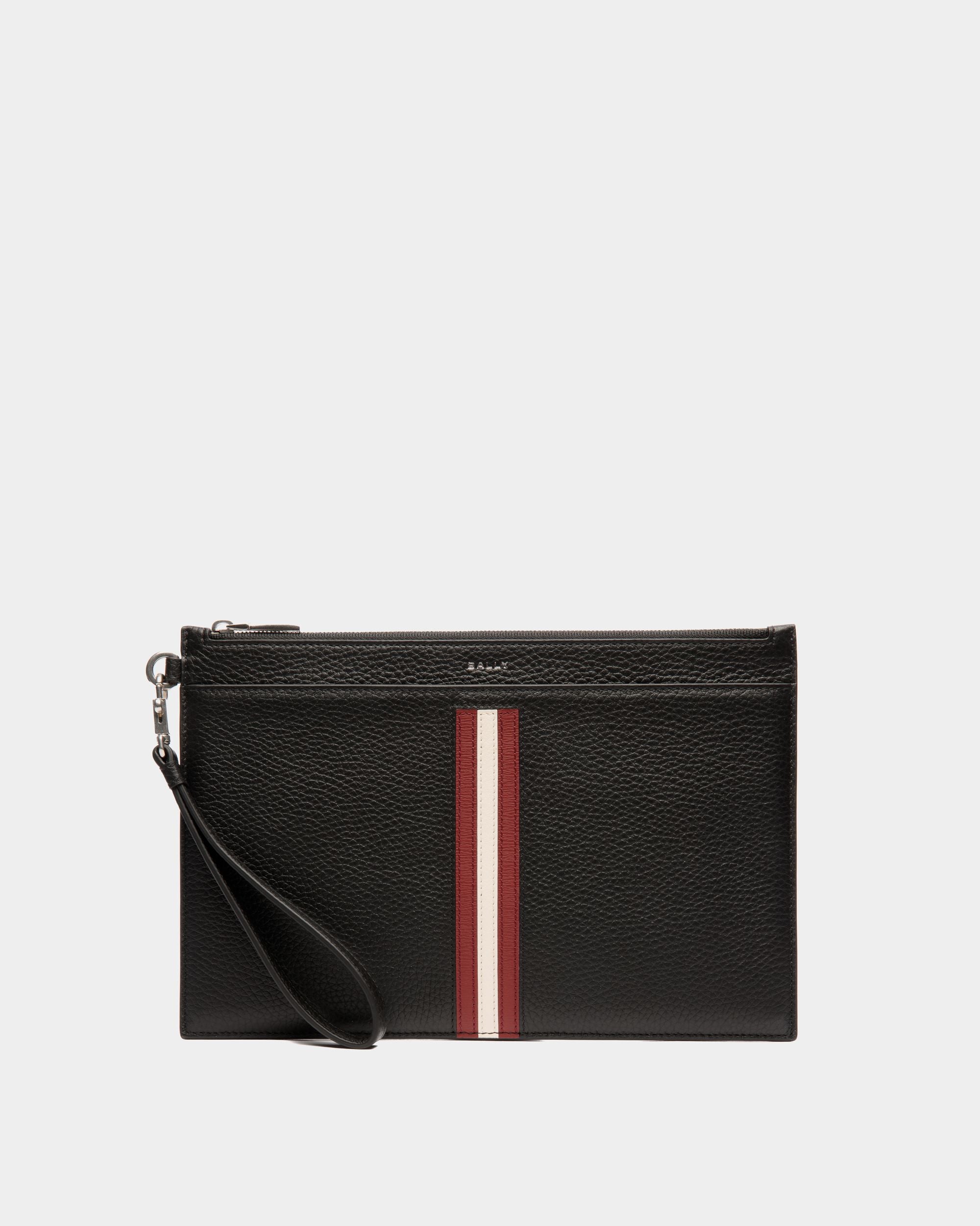 Ribbon Pochette In Black Grained Leather - Men's - Bally - 01
