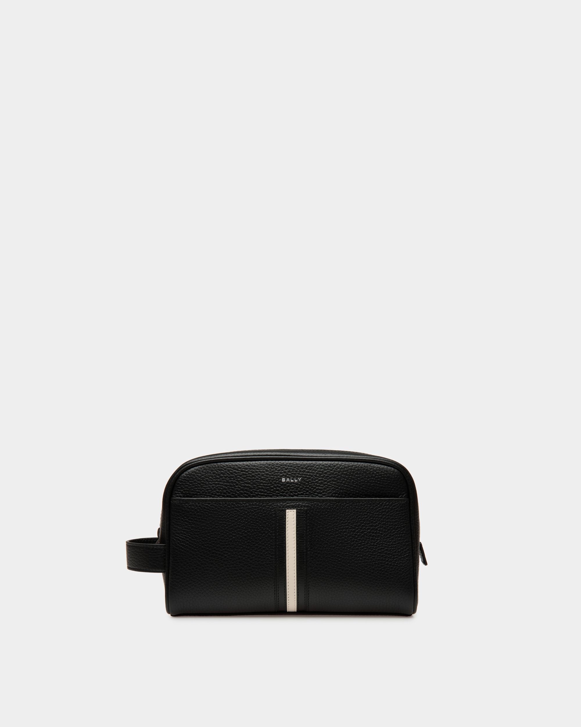 Ribbon Toiletry Bag In Black Leather - Men's - Bally - 01
