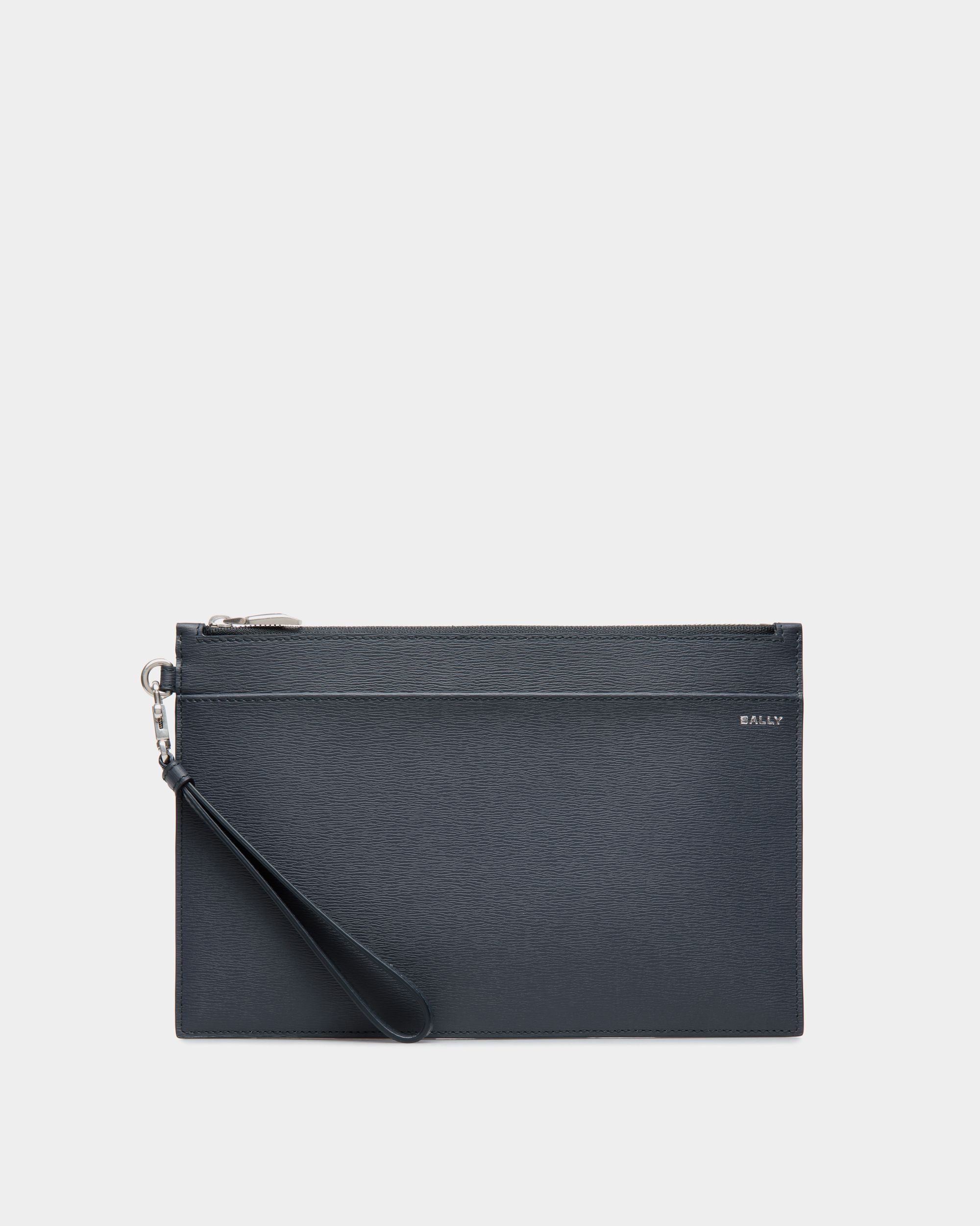 Crossing Pouch in Navy Blue Grained Leather - Men's - Bally - 01