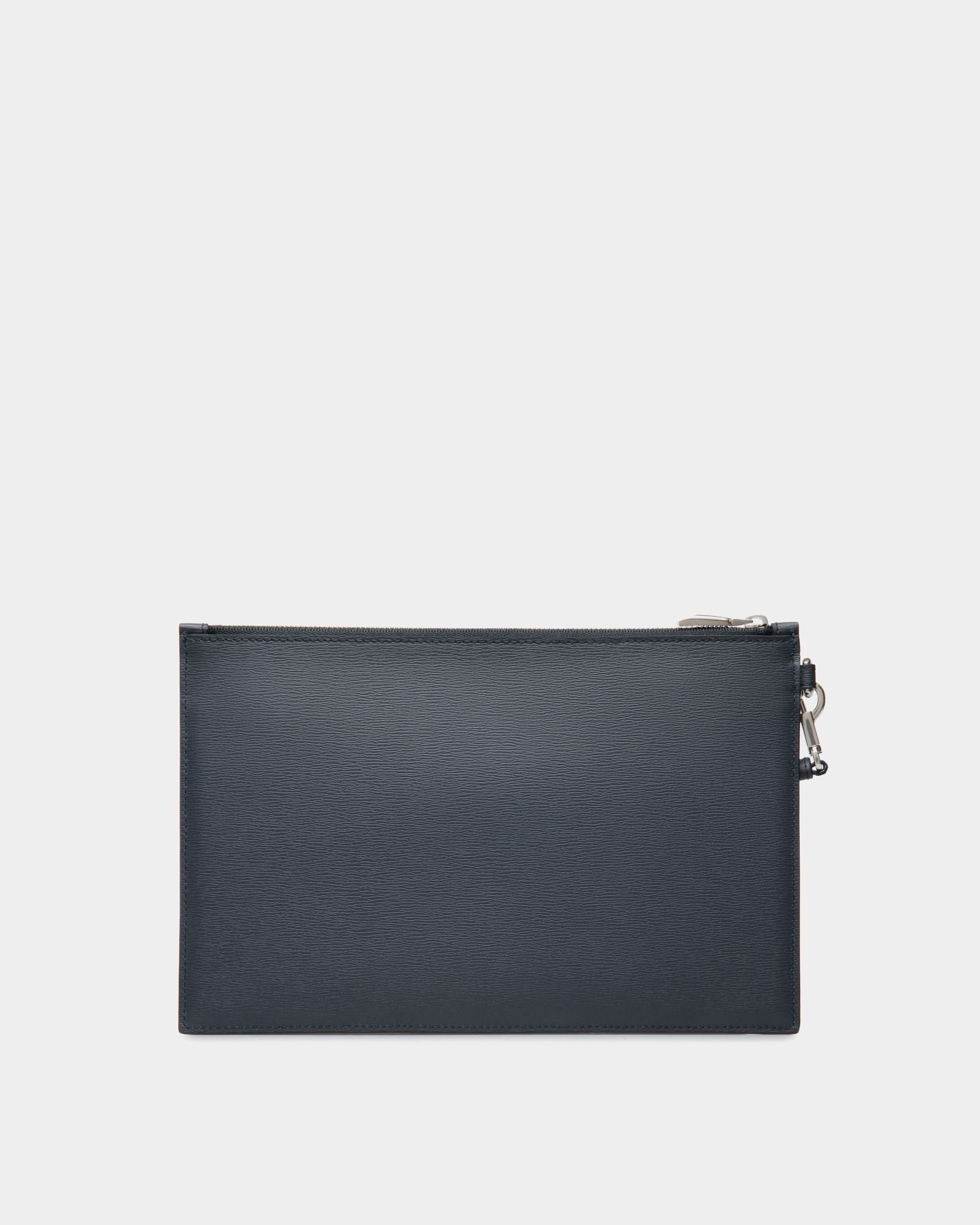 Crossing Pouch in Navy Blue Grained Leather - Men's - Bally - 02