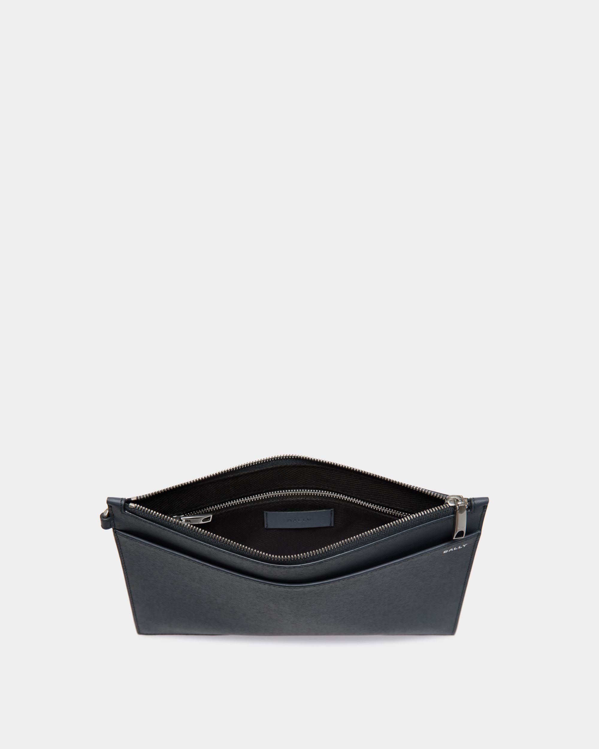 Crossing Pouch in Navy Blue Grained Leather - Men's - Bally - 03