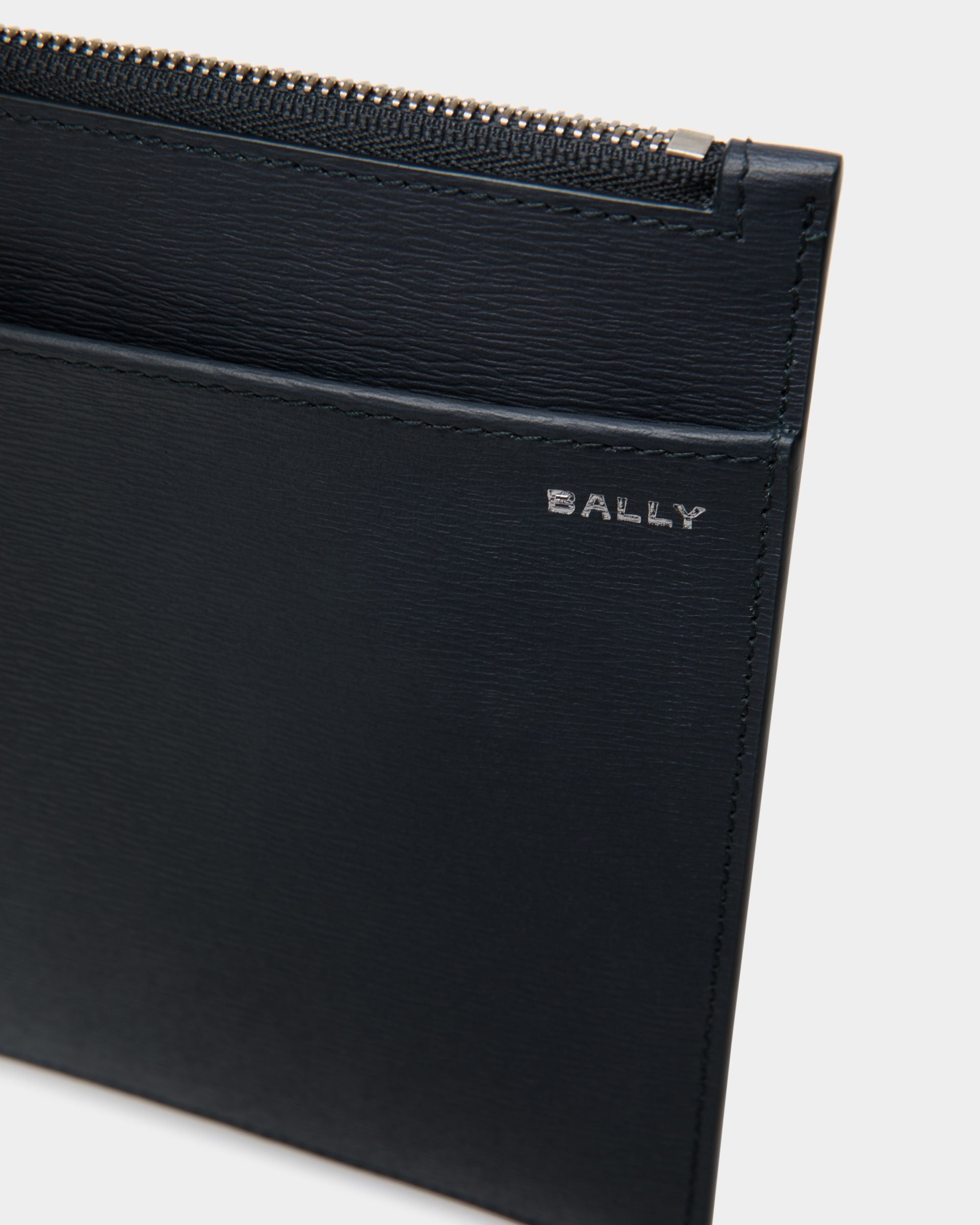 Crossing Pouch in Navy Blue Grained Leather - Men's - Bally - 04