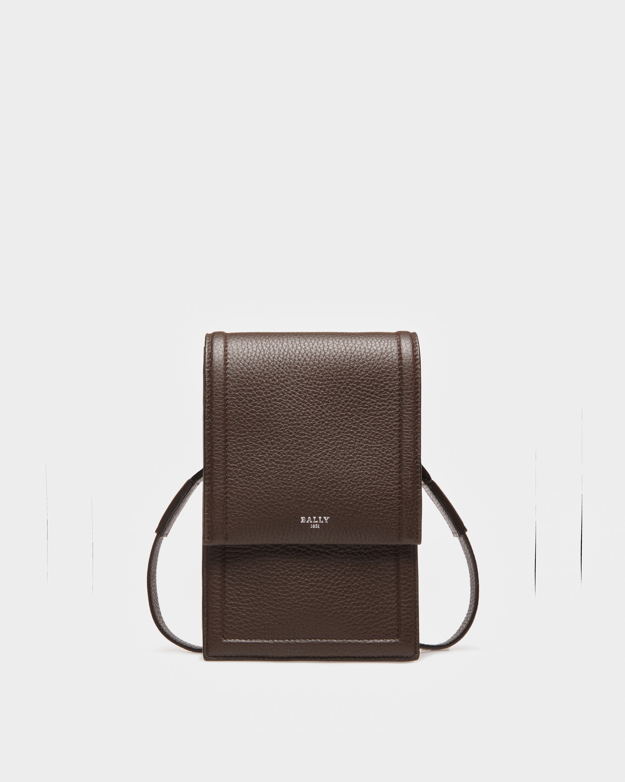 Serig Leather Phone Wallet In Ebony Brown - Men's - Bally - 01