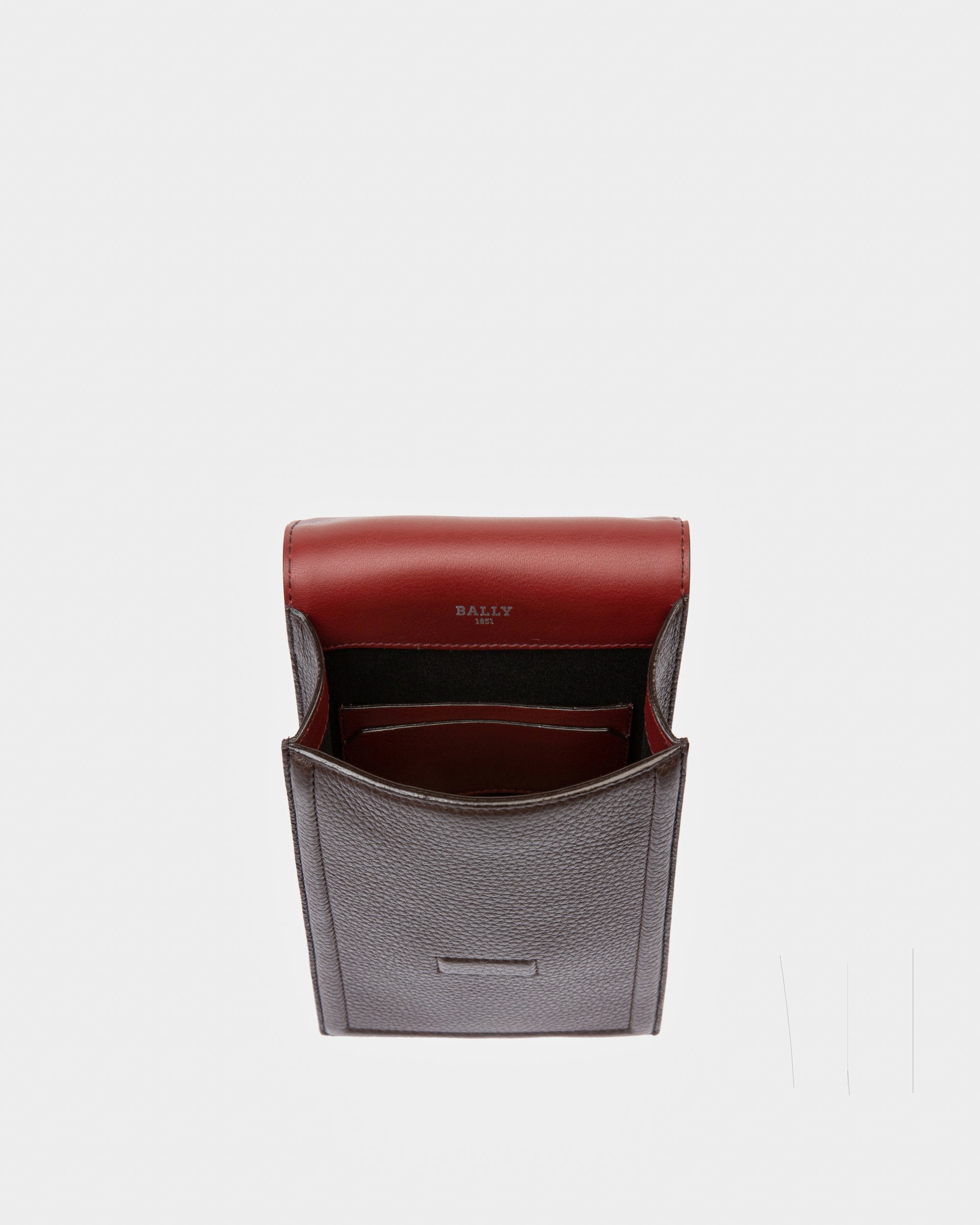 Serig Leather Phone Wallet In Ebony Brown - Men's - Bally - 03