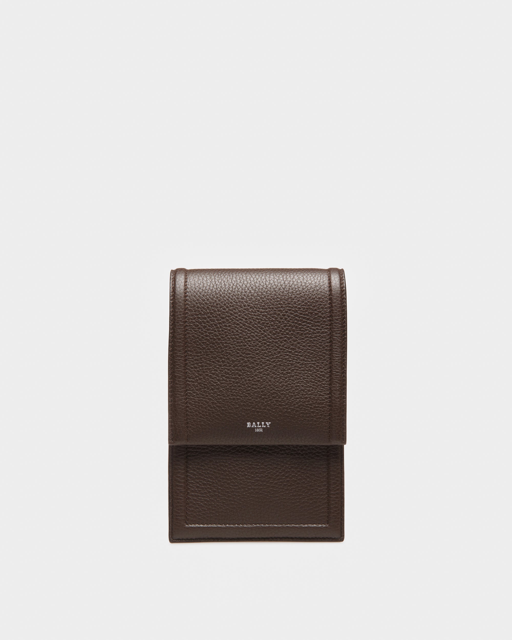 Serig Leather Phone Wallet In Ebony Brown - Men's - Bally - 05