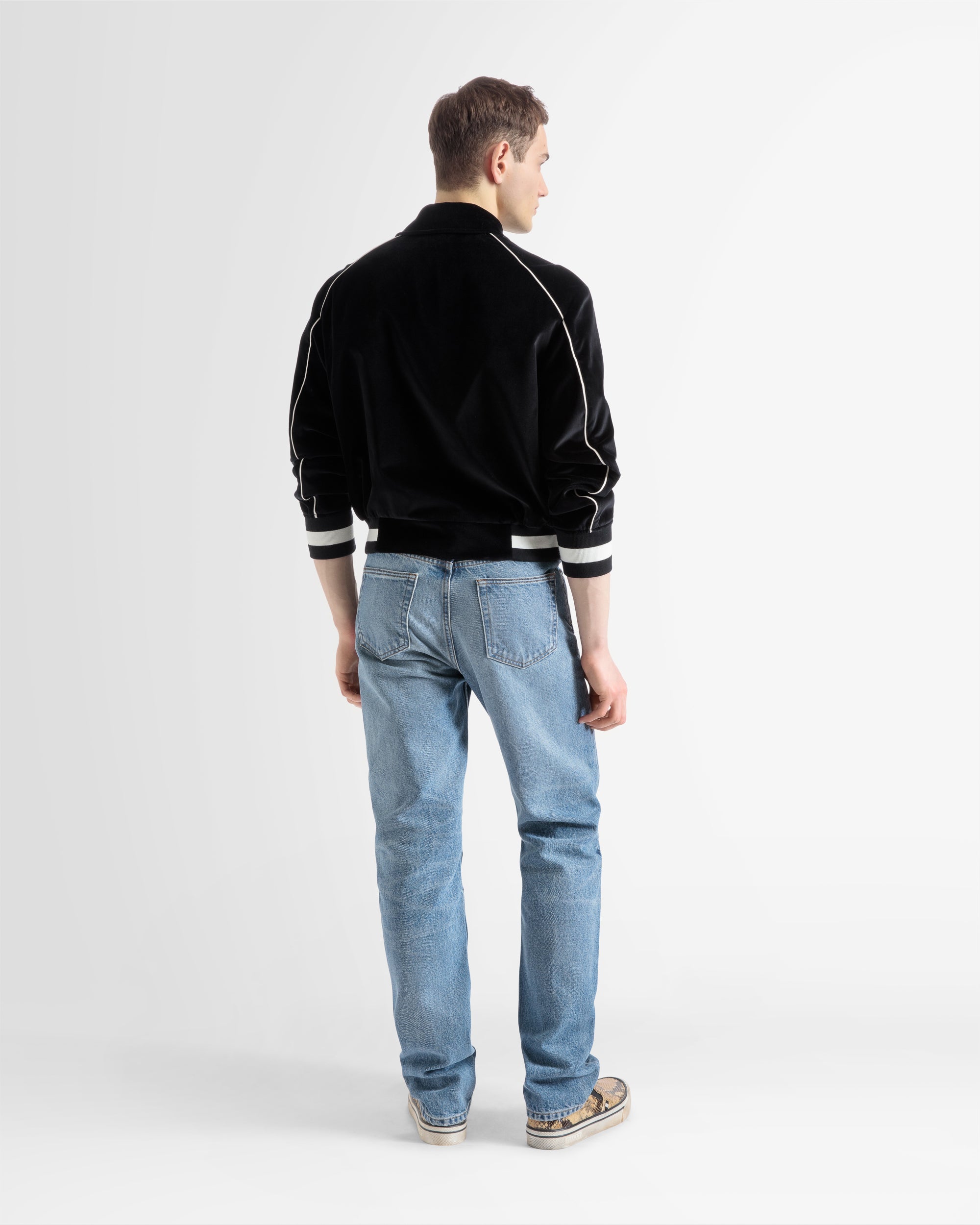 Embroidered Velvet Bomber Jacket In Black - Men's - Bally - 05