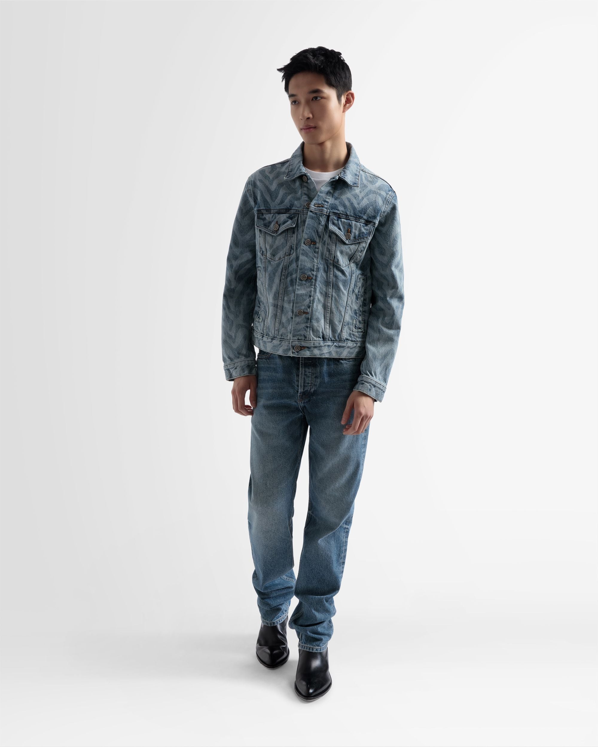 Zebra Print Denim Jacket In Blue - Men's - Bally - 02