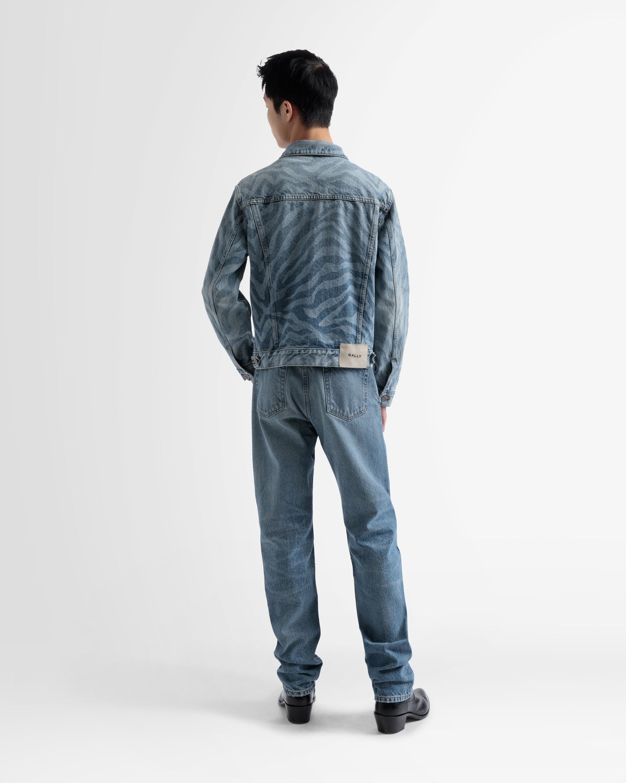 Zebra Print Denim Jacket In Blue - Men's - Bally - 06